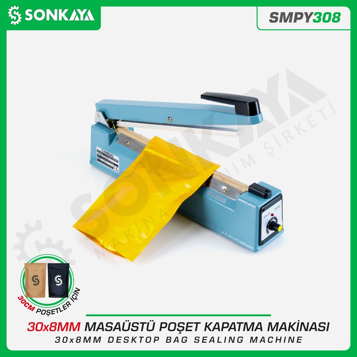 SMPY308 30cm*8mm Masaüstü Manuel Poşet Ağzı Kapatma Makinası Demir