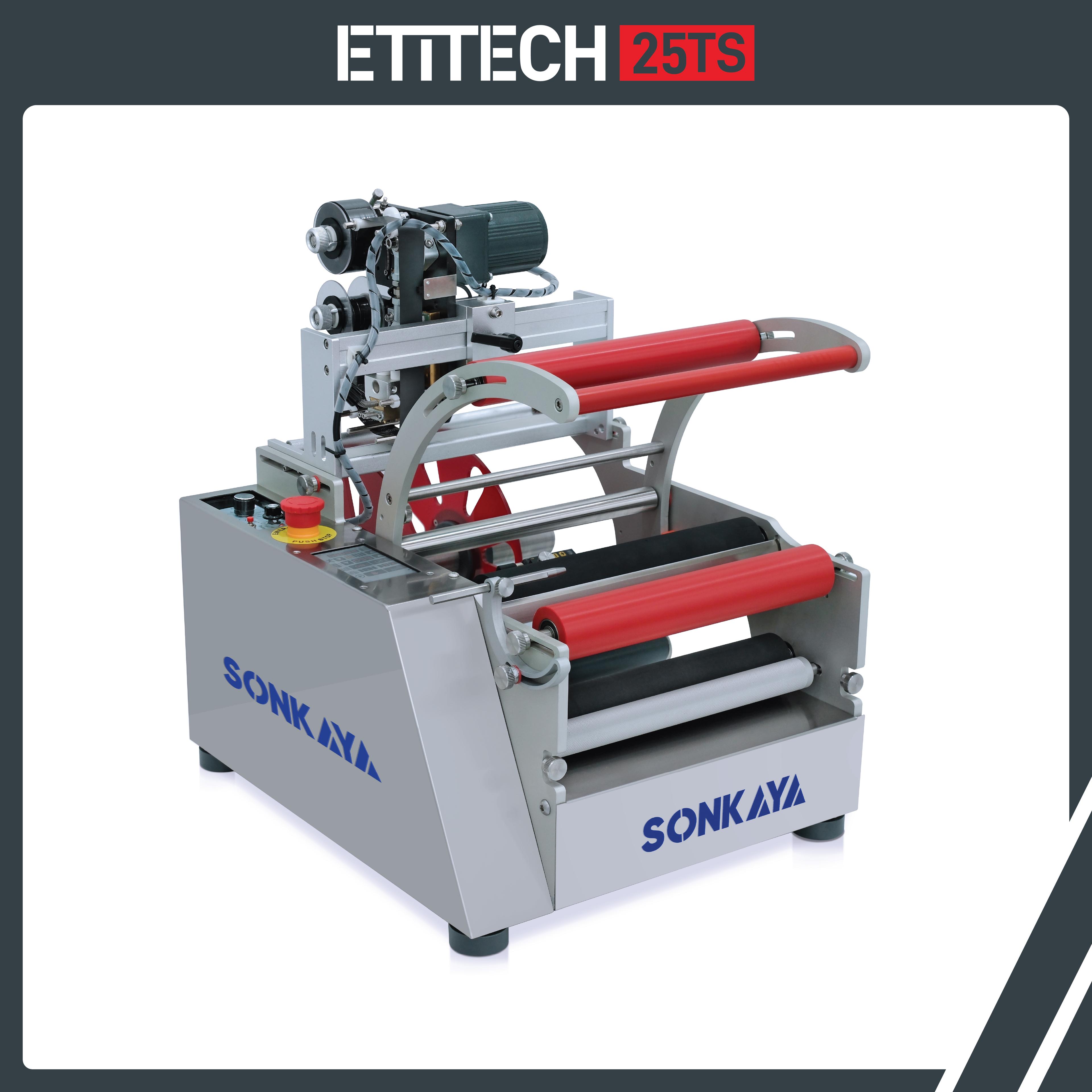 Etitech 25TS Yarı Otomatik Şeffaf Etiket Şişe Etiketleme Makinası 4 Satır Kodlamalı