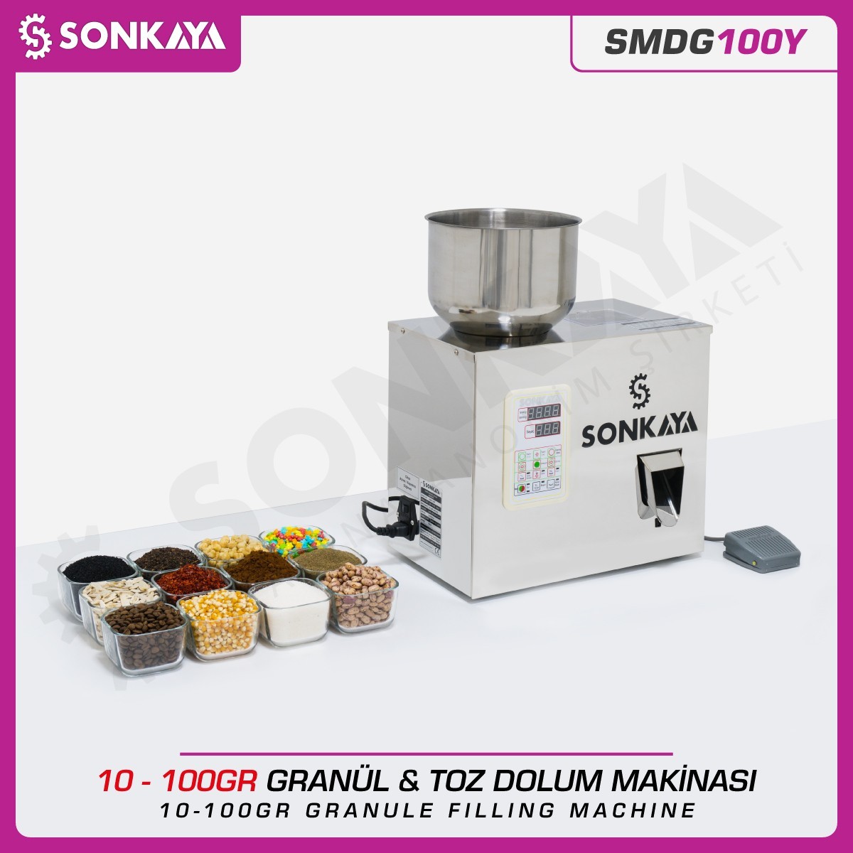 SMDG100Y 2-100gr Yarıotomatik Tartılı Granül & Toz Dolum Makinası