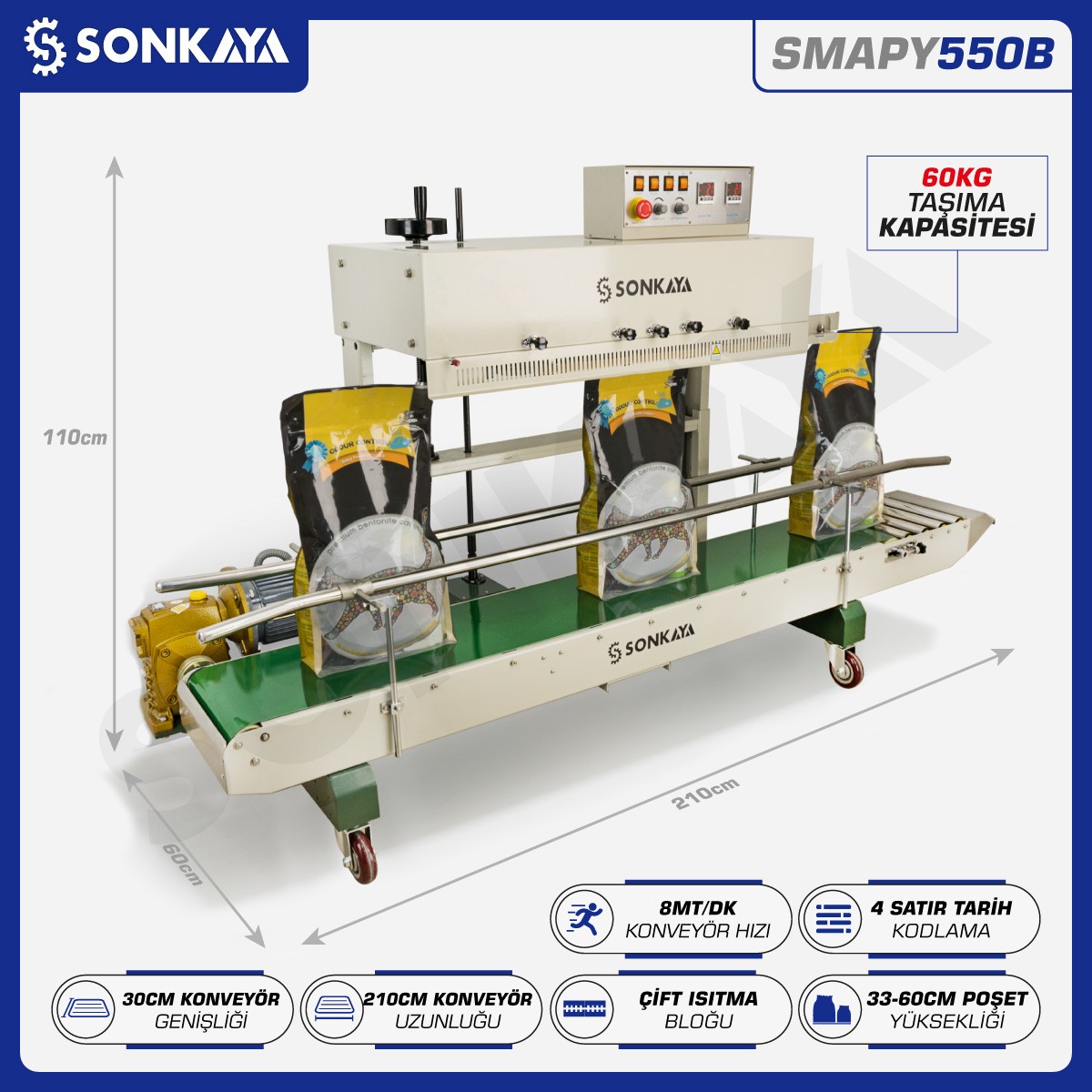 SMAPY550B Tarih Kodlamalı Büyük Poşet Çuval Kapatma Makinası