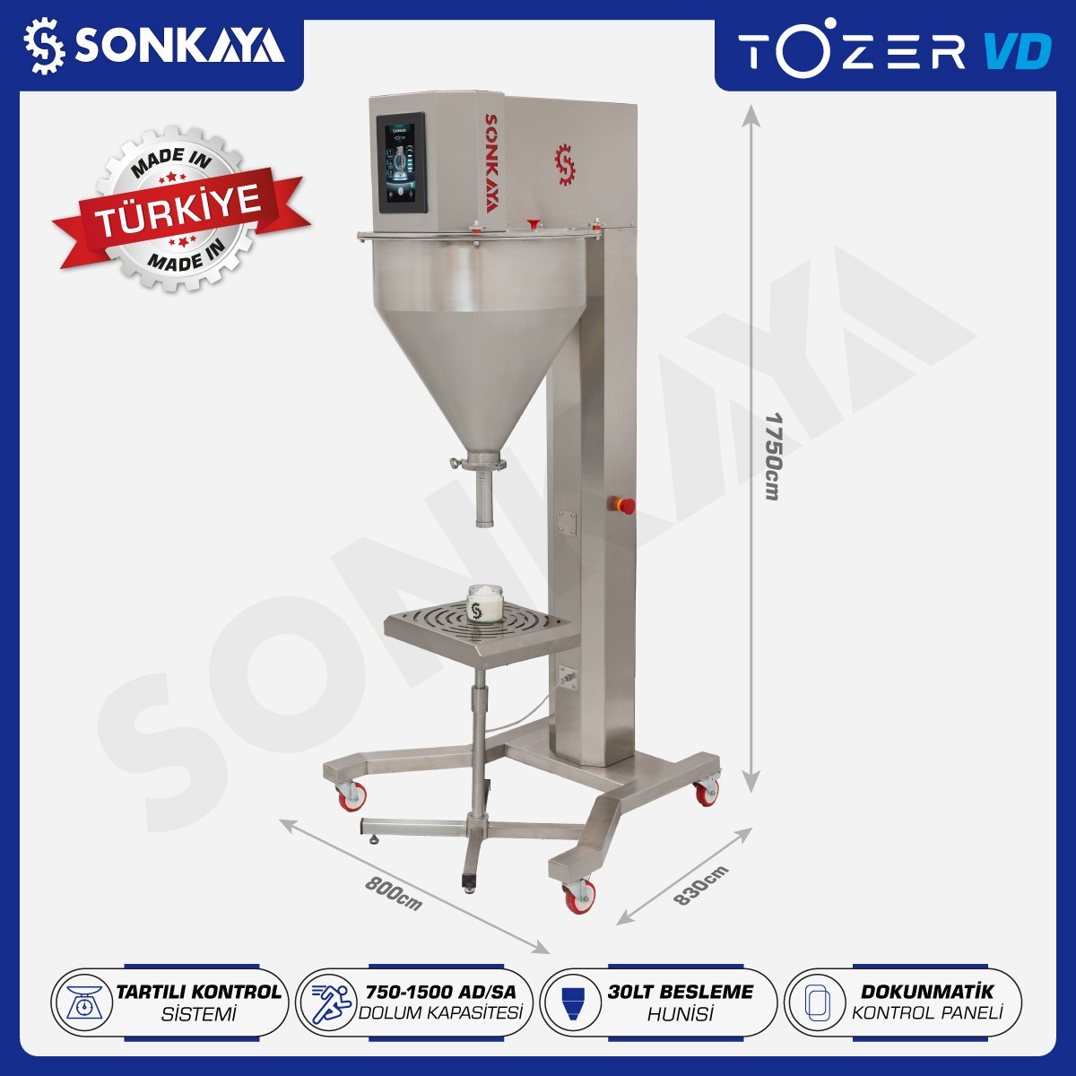 Tozer VD Vidalı Toz Dolum Makinası 5g-5000g