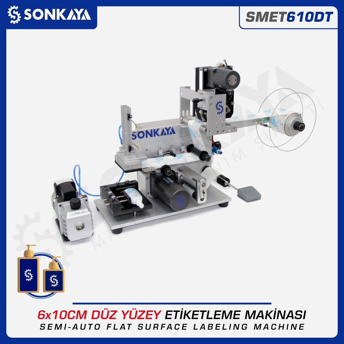 SMET610DT Yarıotomatik Düz Yüzey Etiketleme Makinası Kodlamalı