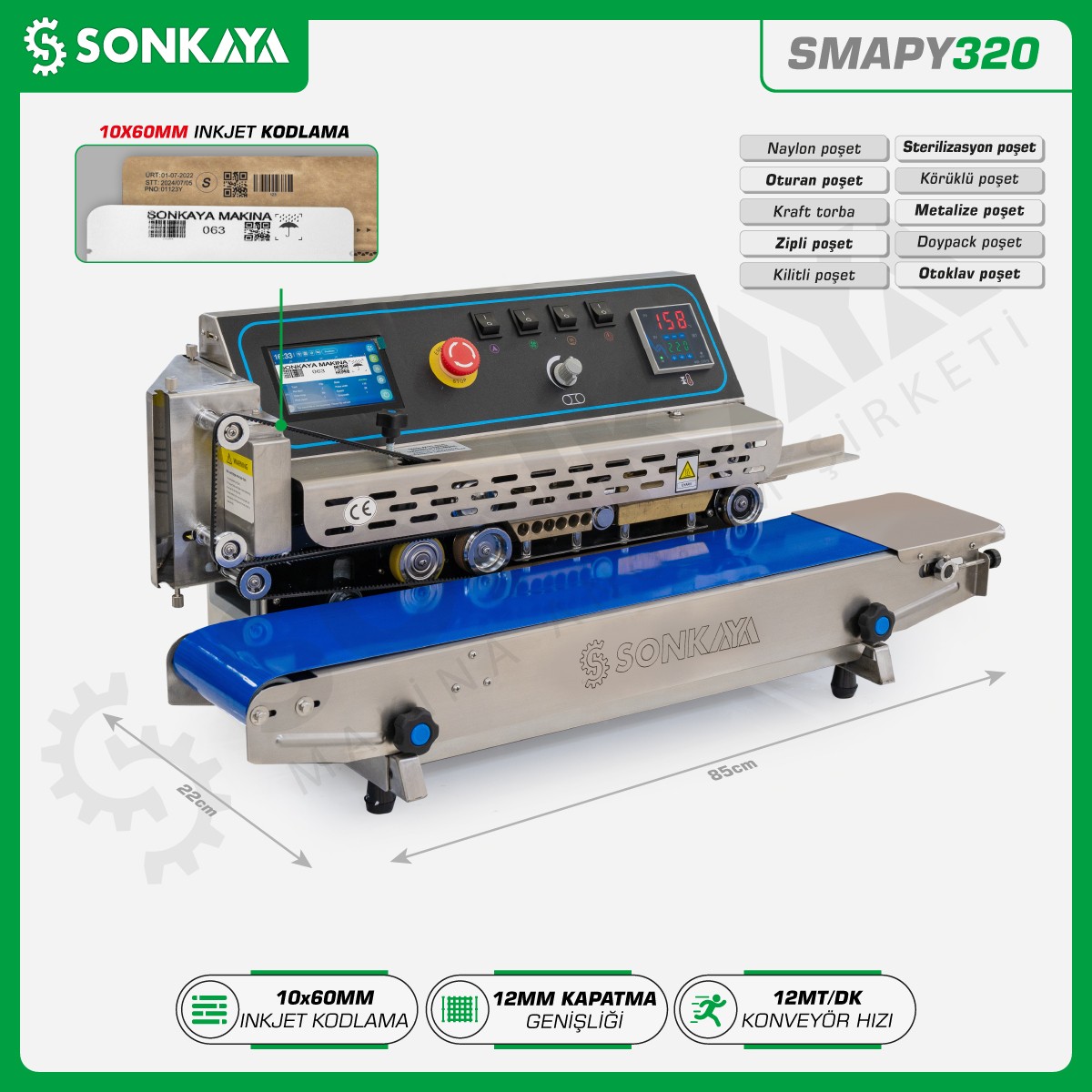 SMAPY320 Automatic Bag Closing Machine with Inkjet Coding