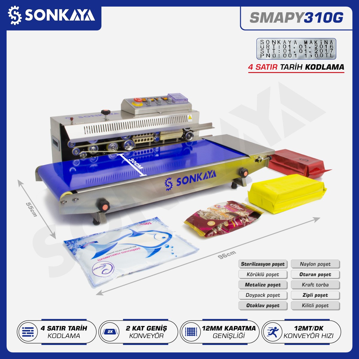 SMAPY310G Automatic Continuous Wide Bag Sealing Machine With Date Coder