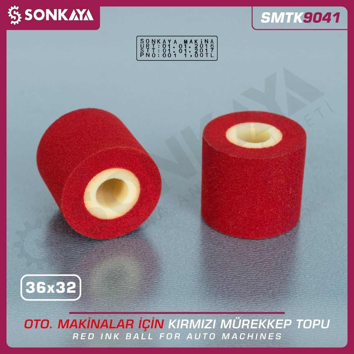 SMTK9041 Tarih Kodlama Makinası Mürekkep Topu Kırmızı 36x32mm