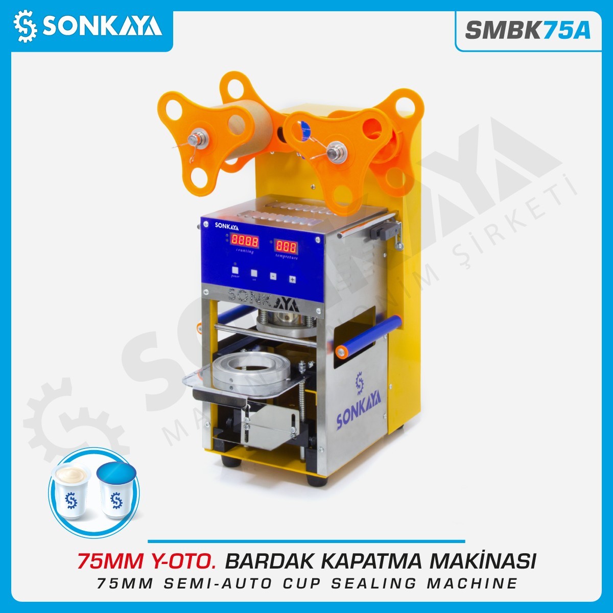 SMBK75A Yarı Otomatik Bardak Kapatma Makinası 75mm