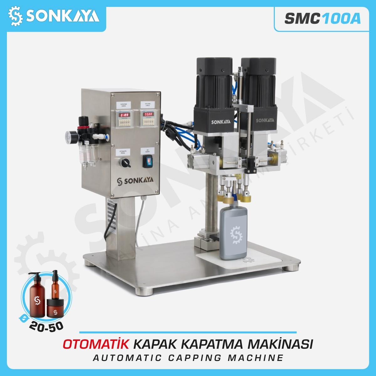 SMC100A 20-50mm Yarı Otomatik Kapak Kapatma Makinası