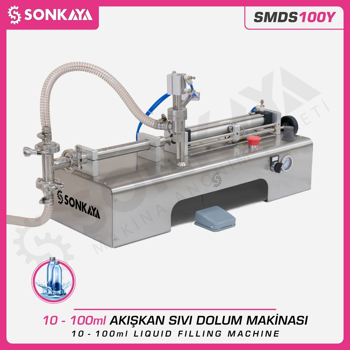 SMDS100Y 100ml Yarı Otomatik Sıvı Dolum Makinası