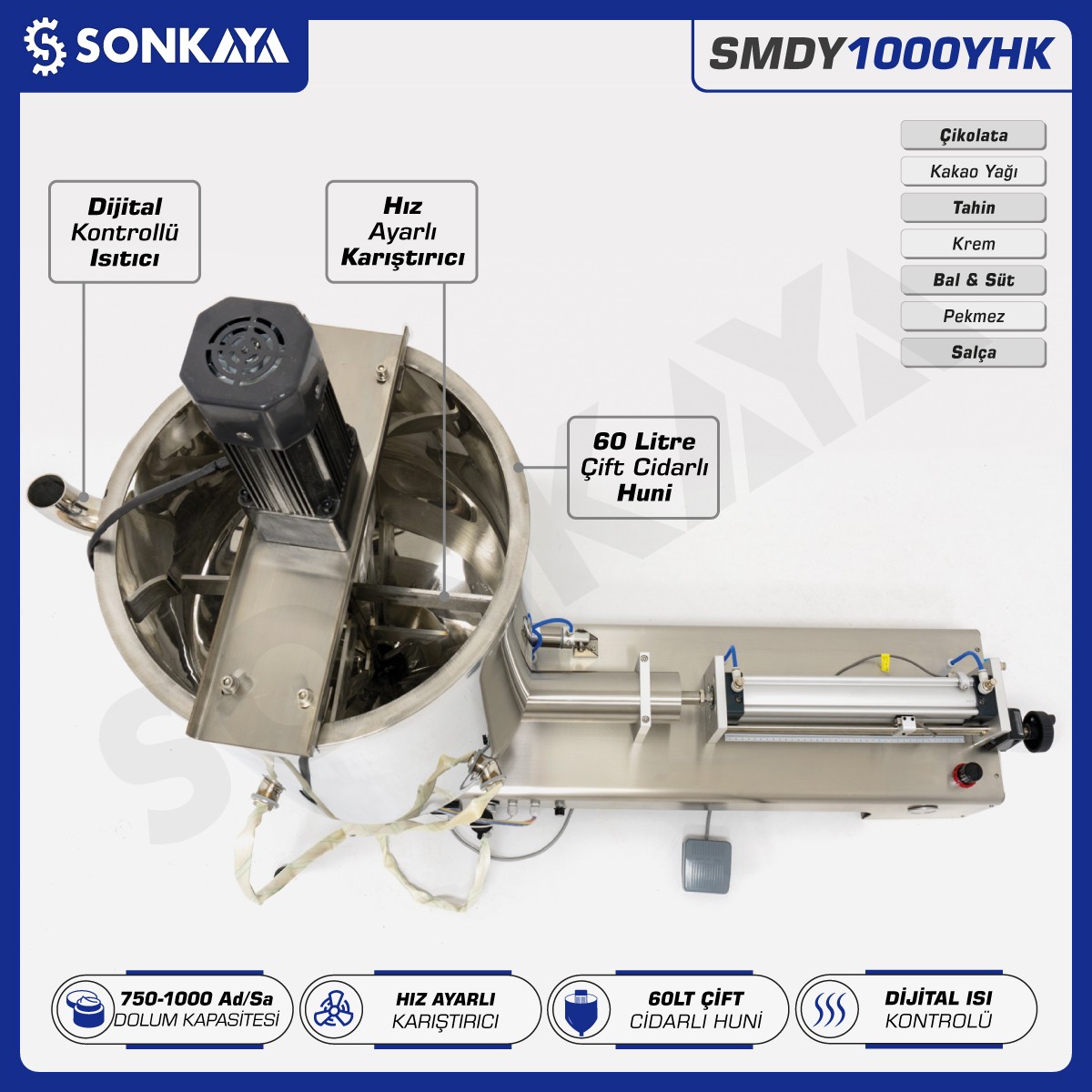 SMDY1000YHK 1 Litre Yarı Otomatik Isıtıcılı Karıştırıcılı Dolum Makinası