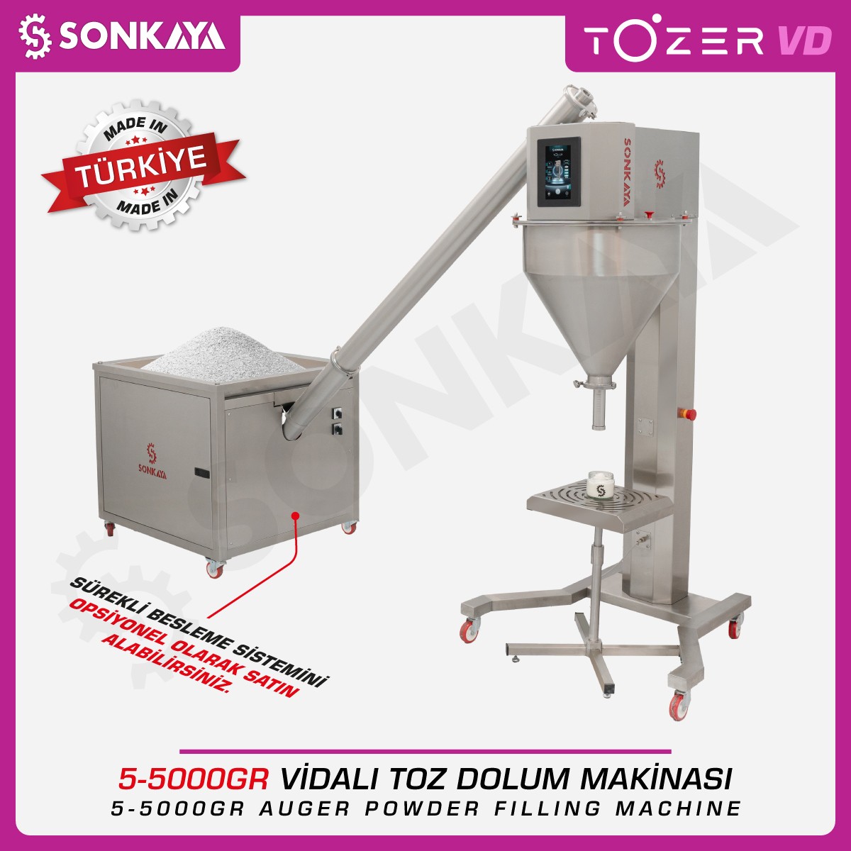 Tozer VD Vidalı Toz Dolum Makinası 5g-5000g