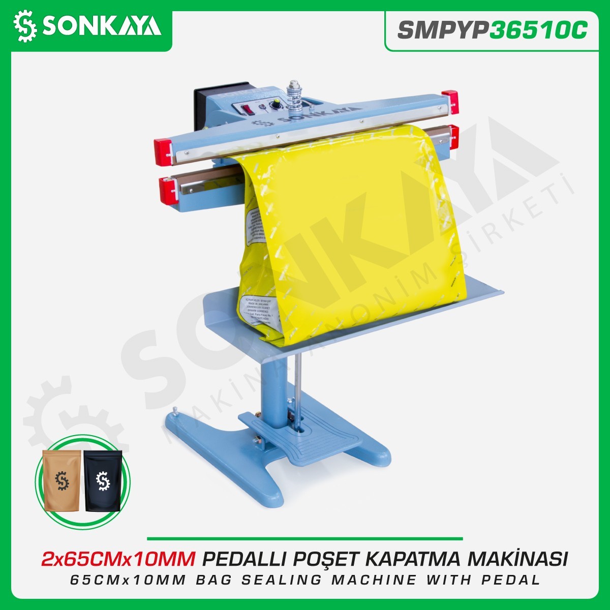 SMPYP36510C Pedallı Poşet Kapatma Makinası Çift Çeneli 65CM 10MM