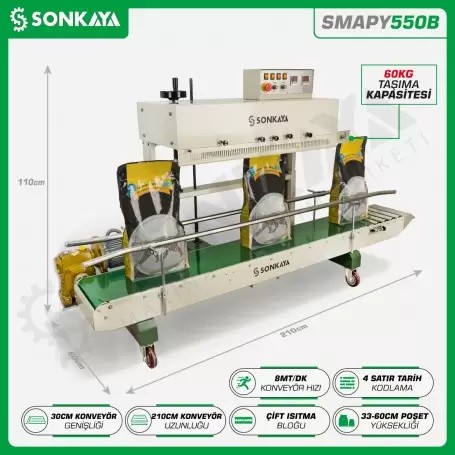 SMAPY550B Tarih Kodlamalı Büyük Poşet Çuval Kapatma Makinası