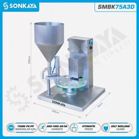 SMBK75A3D Ayran Bardak Dolum ve Kapatma Makinası 75mm