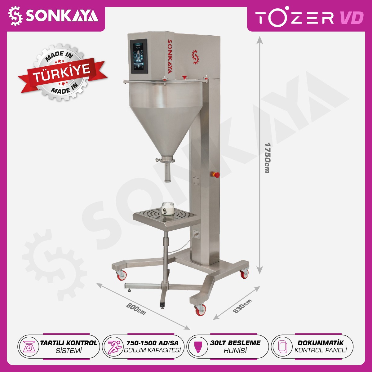 Tozer VD Vidalı Toz Dolum Makinası 5g-5000g