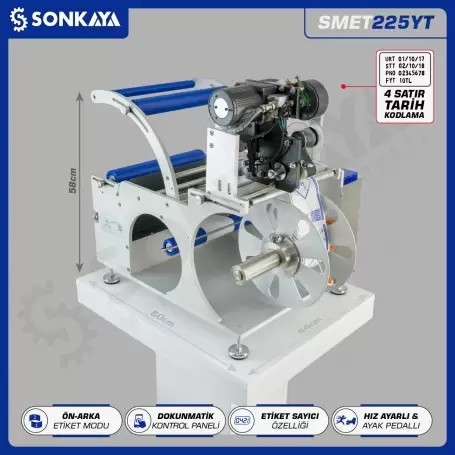 SMET225YT Yarı Otomatik Şişe Etiketleme Makinası 4 Satır Kodlamalı