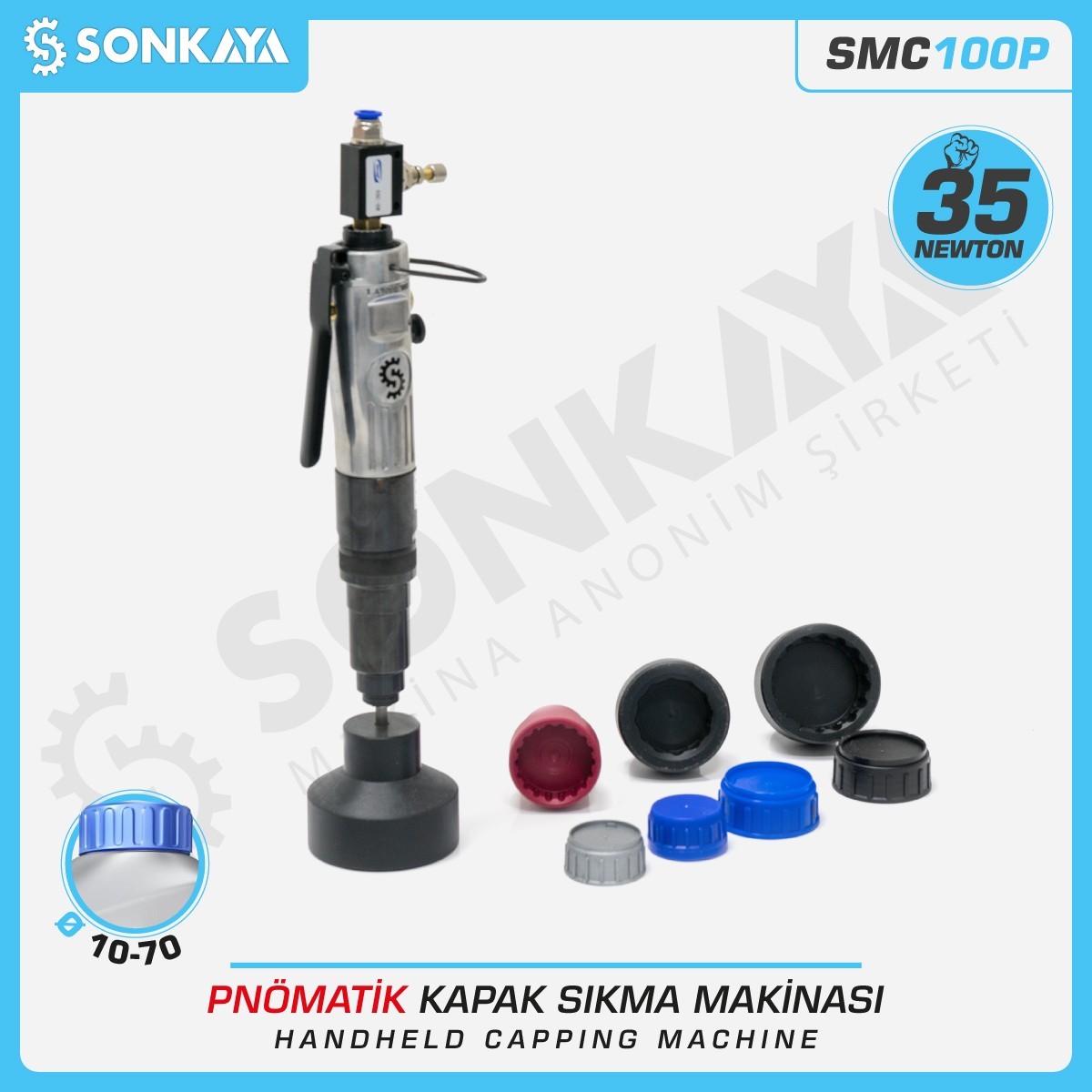 SMC100P 10-70mm Manual Pneumatic Capping Machine