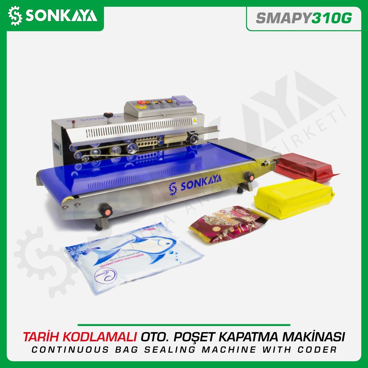 SMAPY310G Tarih Kodlamalı Geniş Konveyörlü Poşet Kapatma Makinası