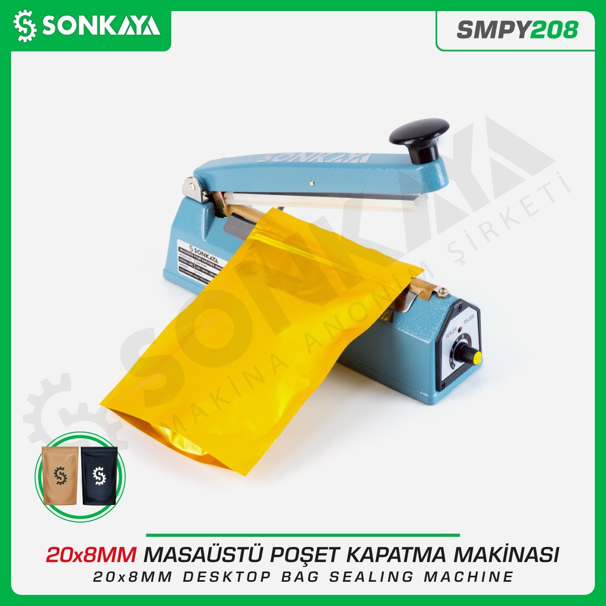 SMPY208 20cm*8mm Masaüstü Manuel Poşet Ağzı Kapatma Makinası Demir