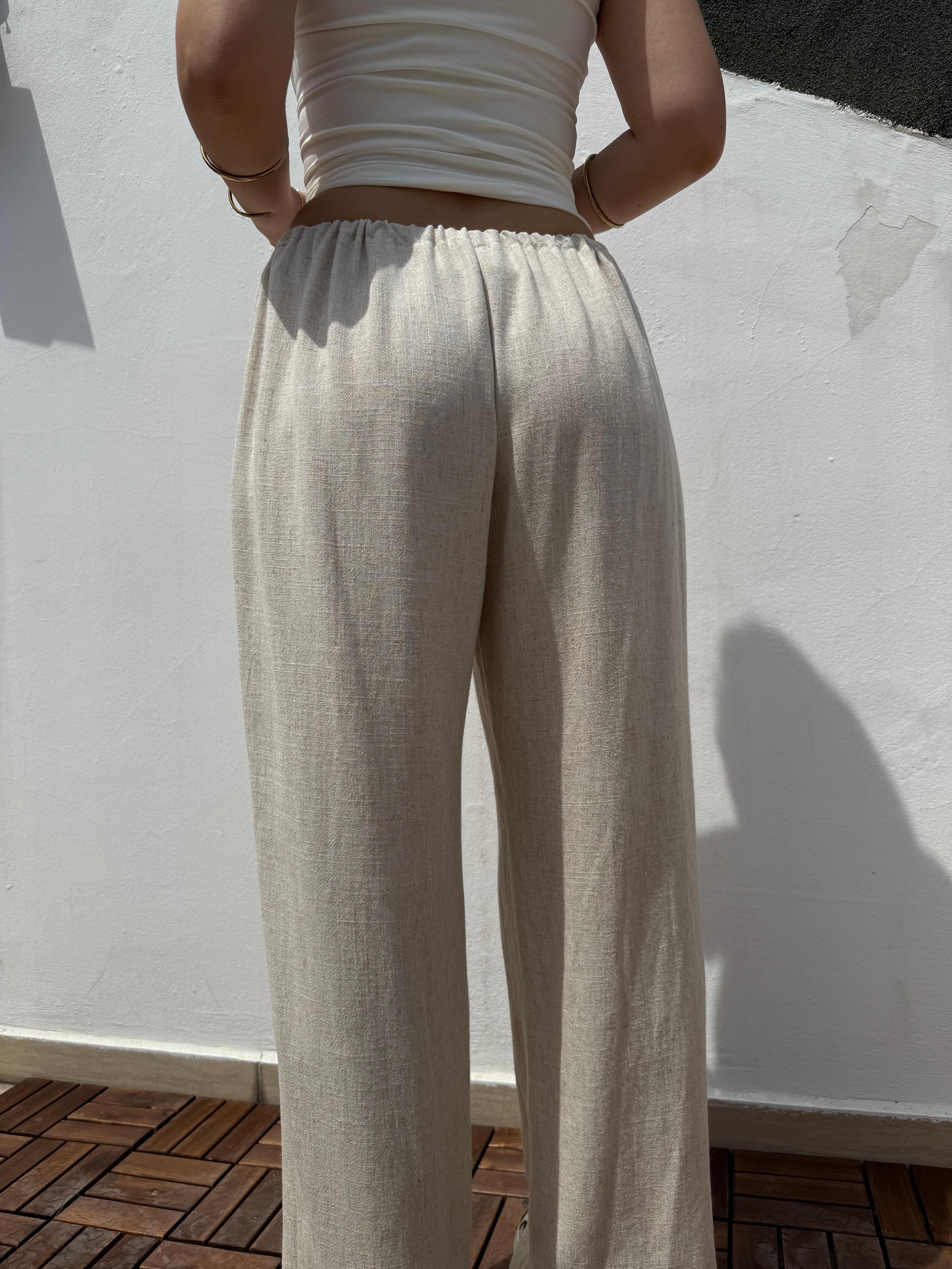 İpli Keten Pantolon