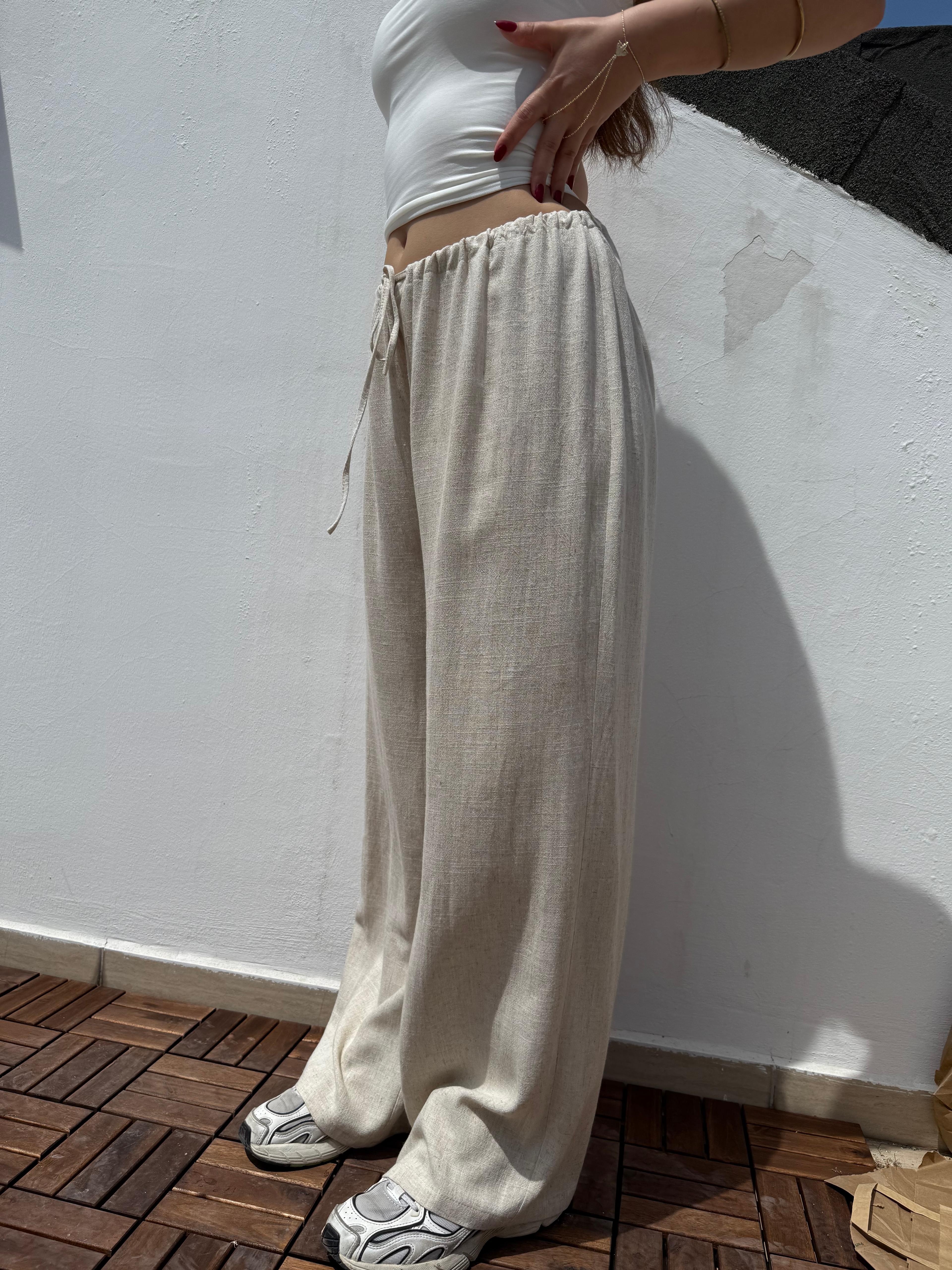İpli Keten Pantolon