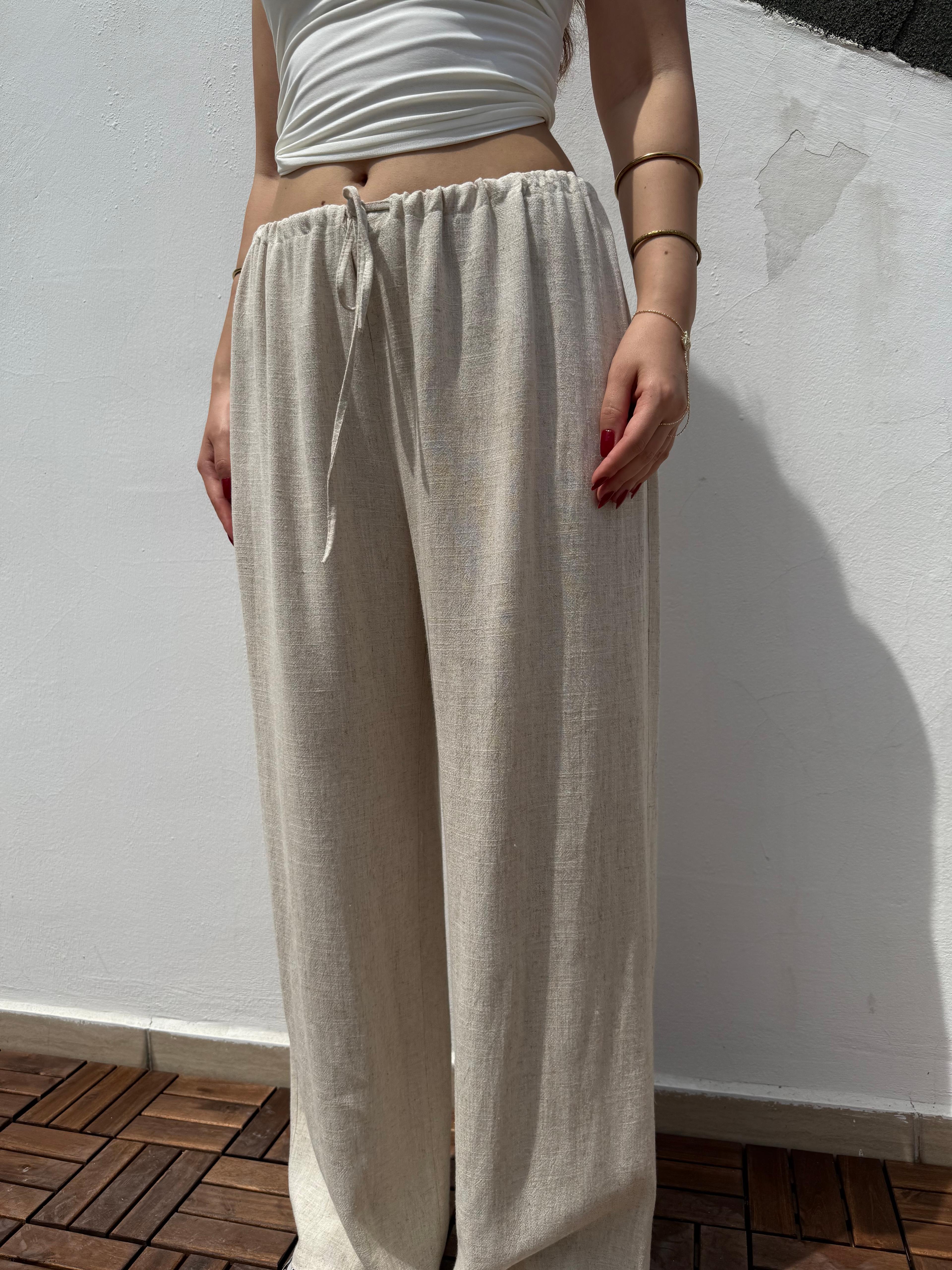 İpli Keten Pantolon
