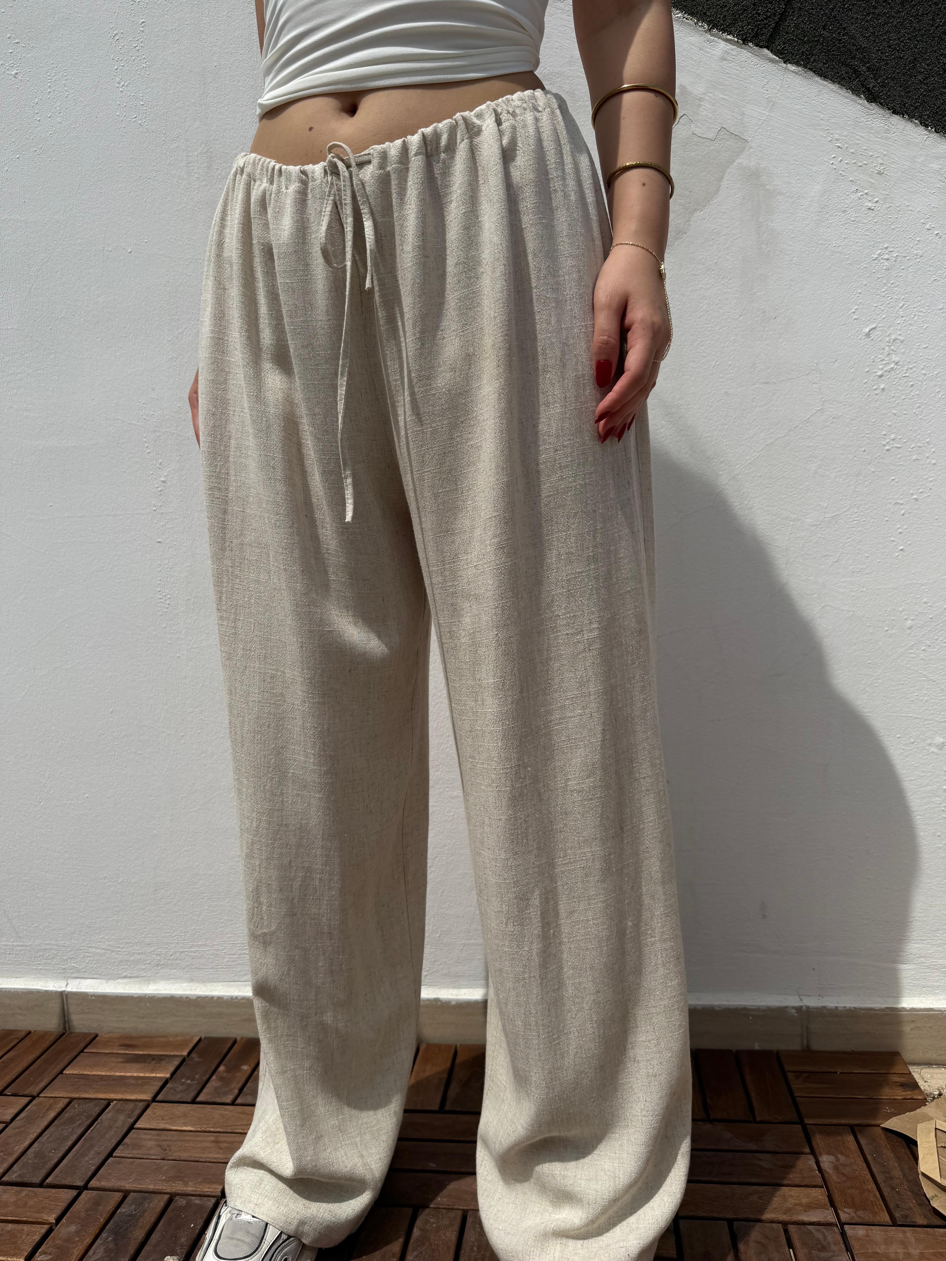 İpli Keten Pantolon