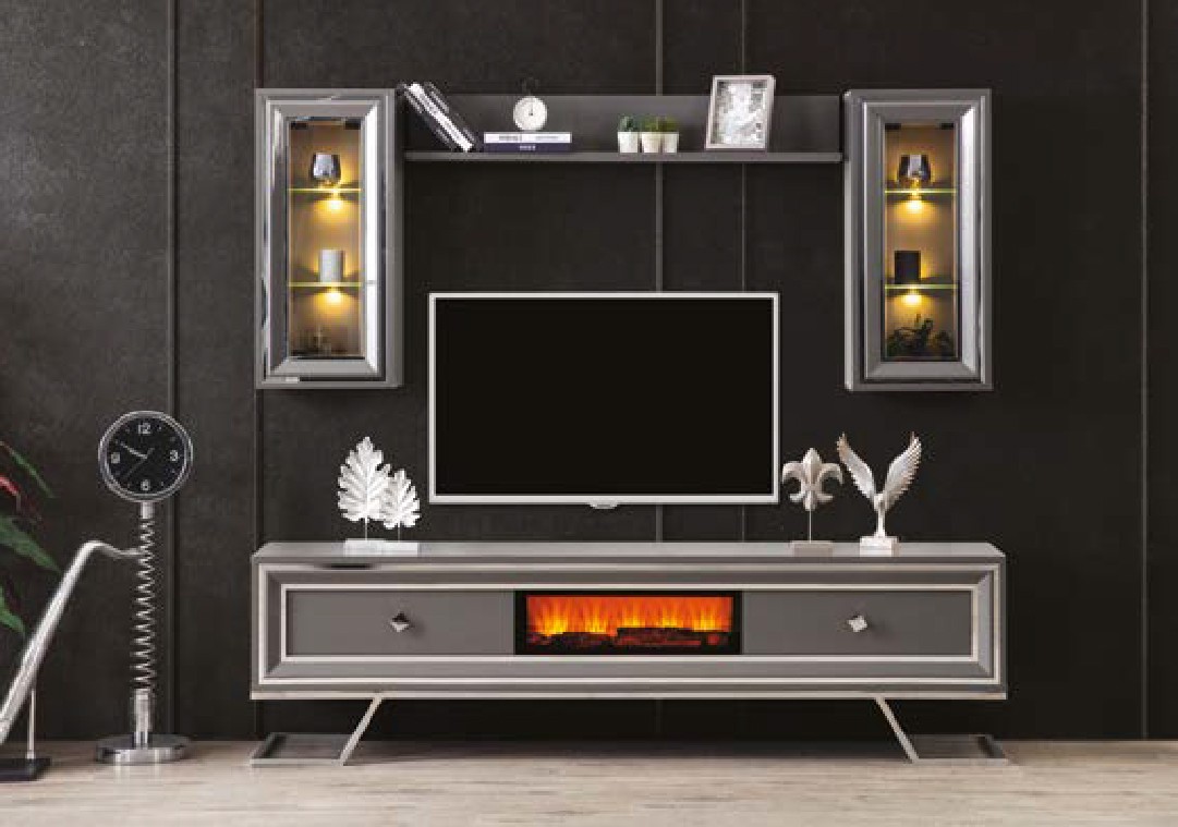 Asos Gri Şömineli TV Ünitesi