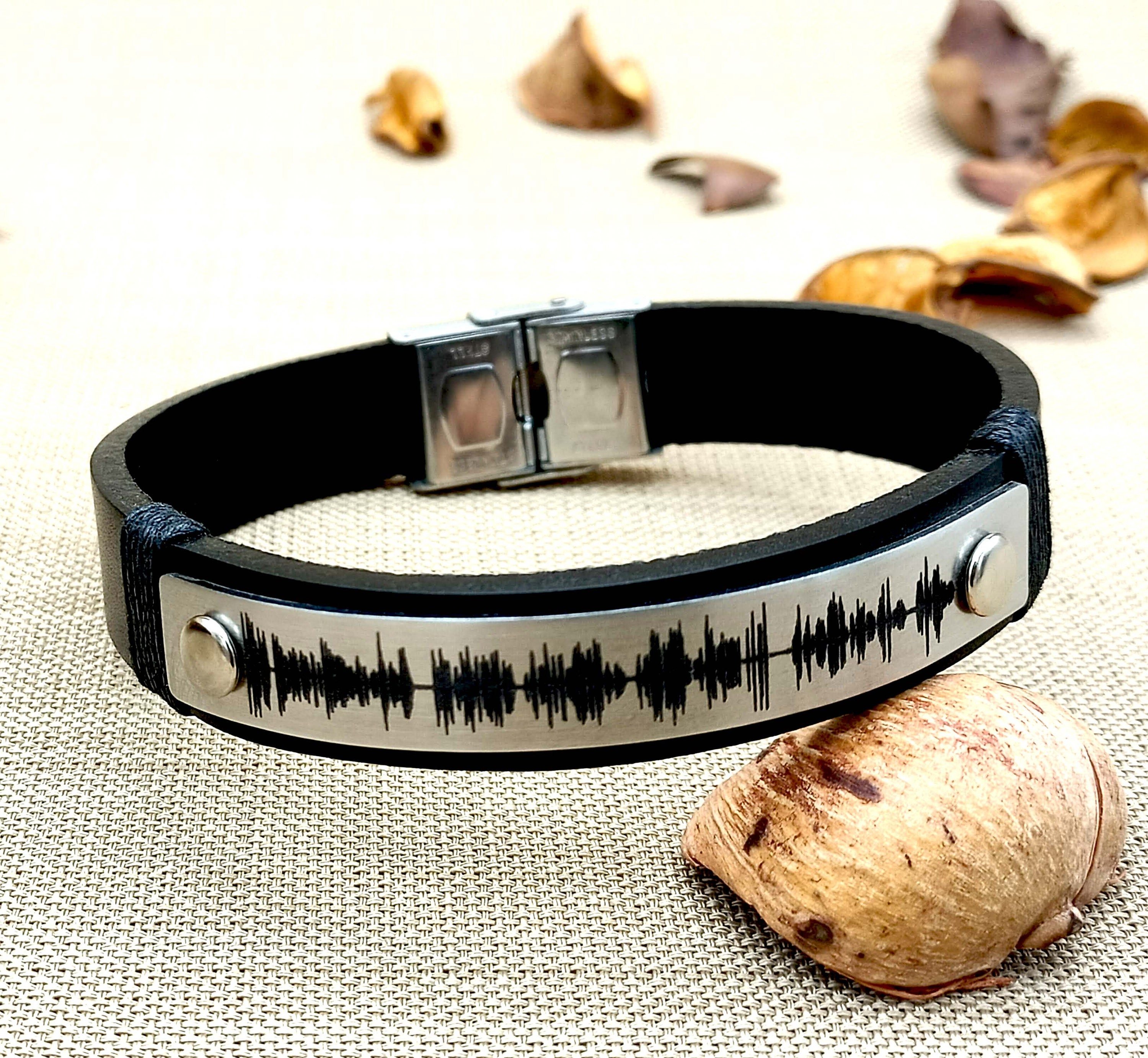 Custom Soundwave Leather Bracelet with Voice Recording • Unique Anniversary Gift for Him • Personalized Audio Keepsake • Beloved Song