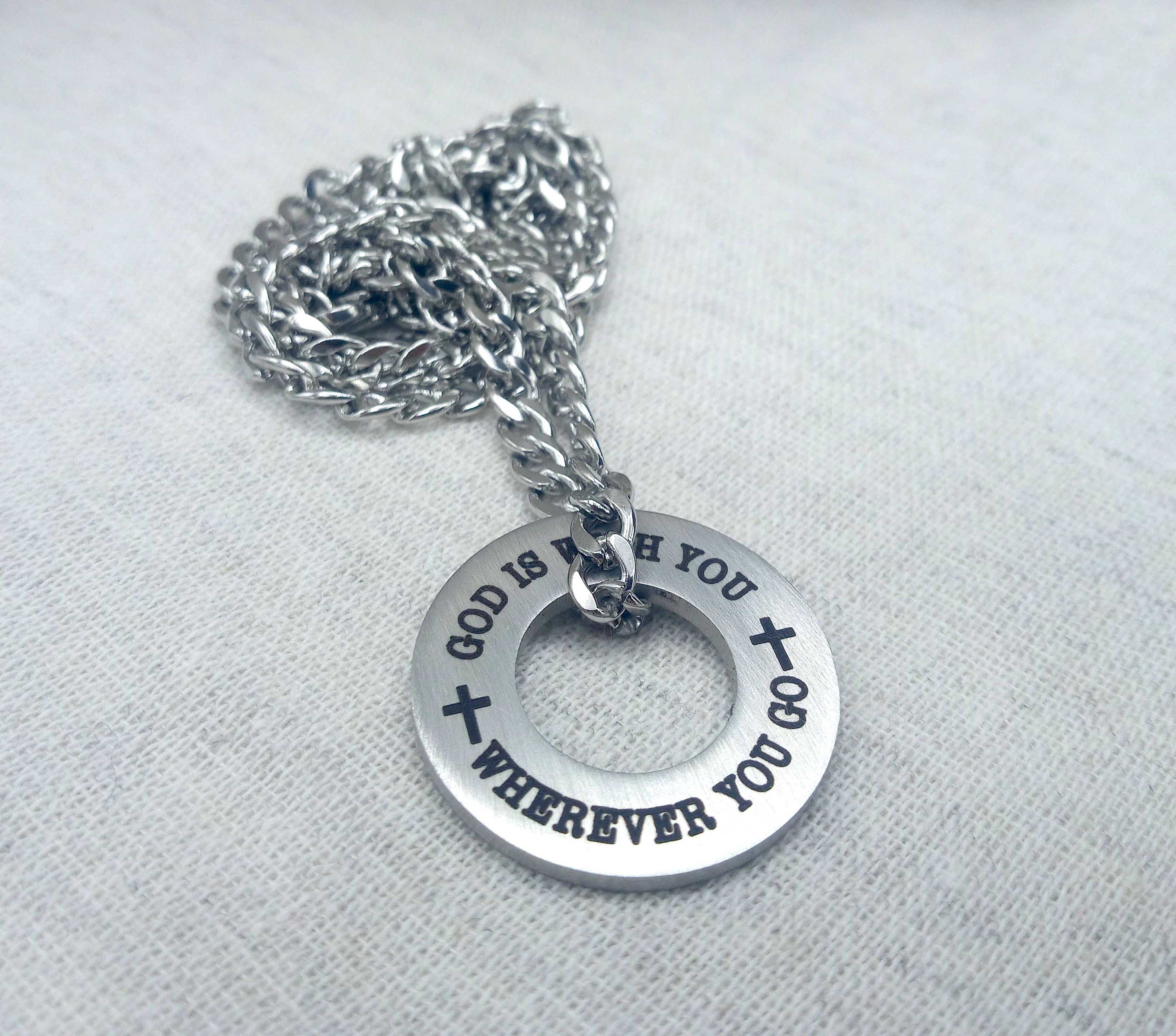 Personalized Washer Necklace, Custom Engraved Washer Mens Necklace, Confirmation Gift for Son, Baptism Gift, Religious Necklace for Man