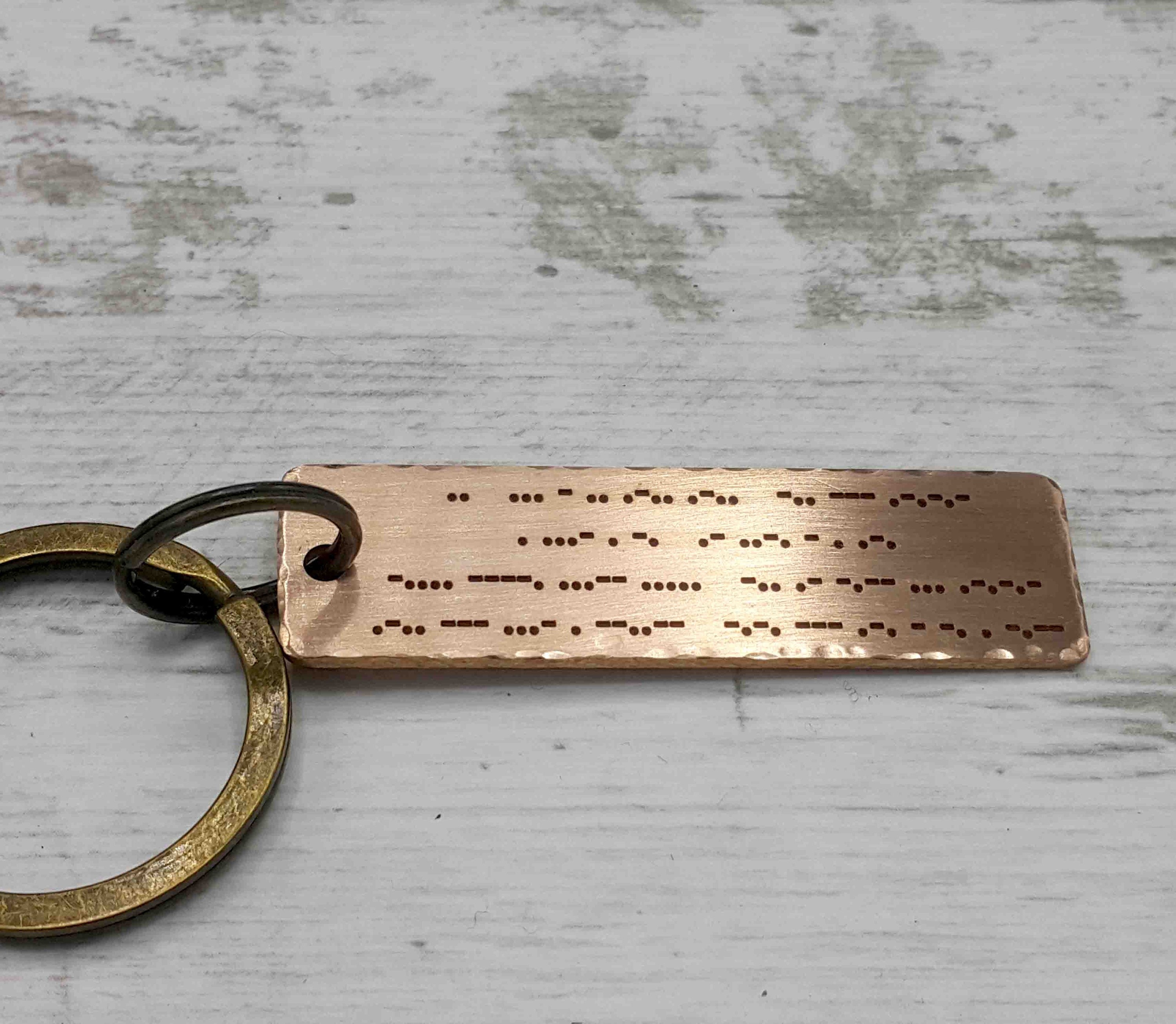 Custom Bronze Morse Code Keychain – 8th & 19th Anniversary Gift