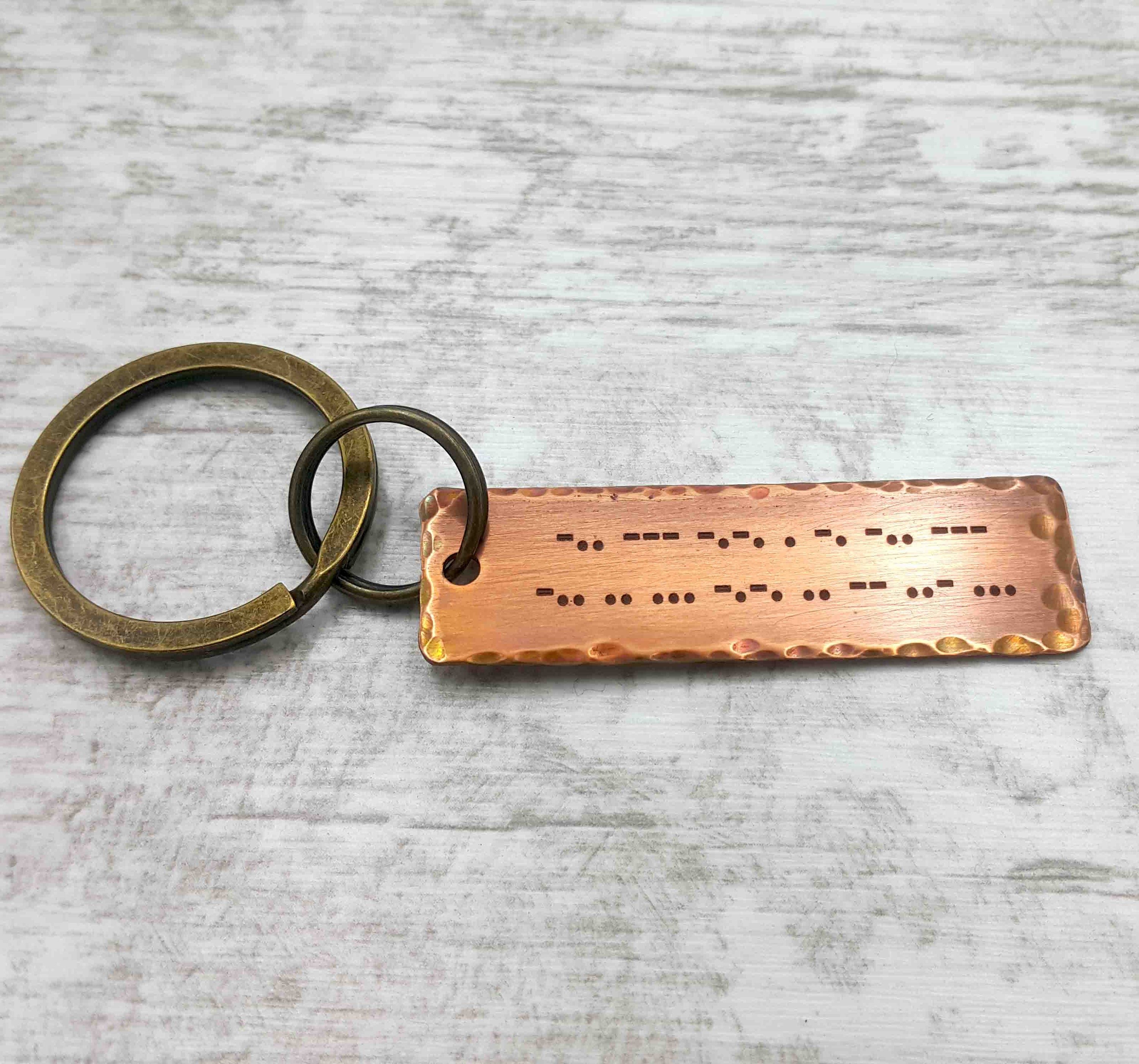7th Anniversary Copper Gifts, Copper Morse Code Keychain,  Customized Secret Message Morse Code Key Chain, 7th Wedding Anniversary Keychain