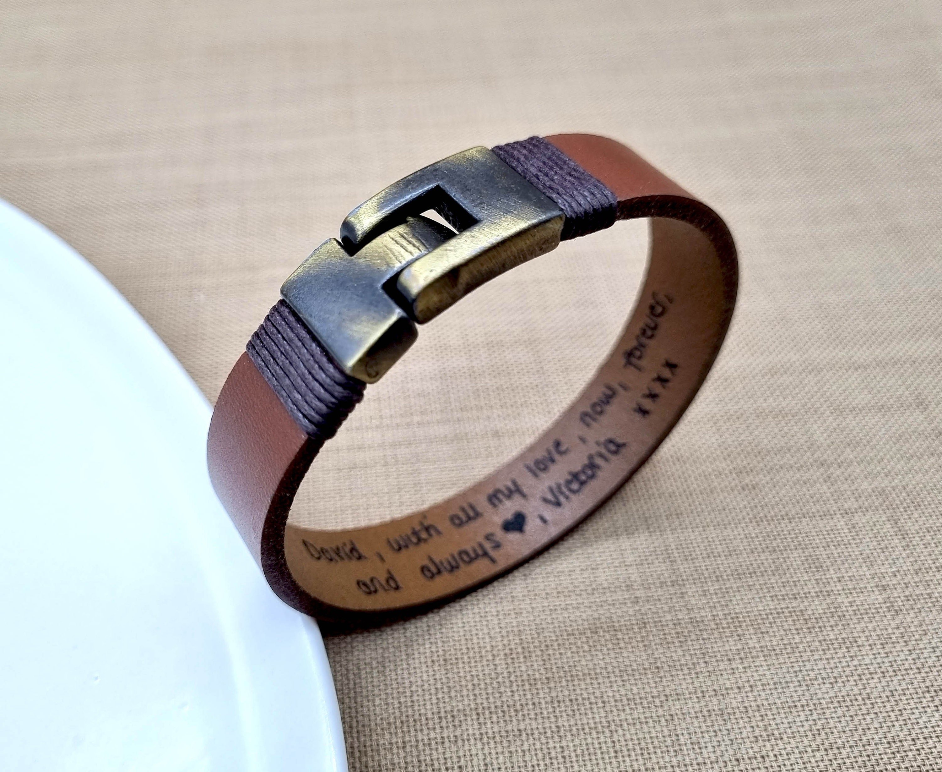 Actual Handwriting Leather Bracelet, Personalized Gift for Him, Engraved Leather Bracelet
