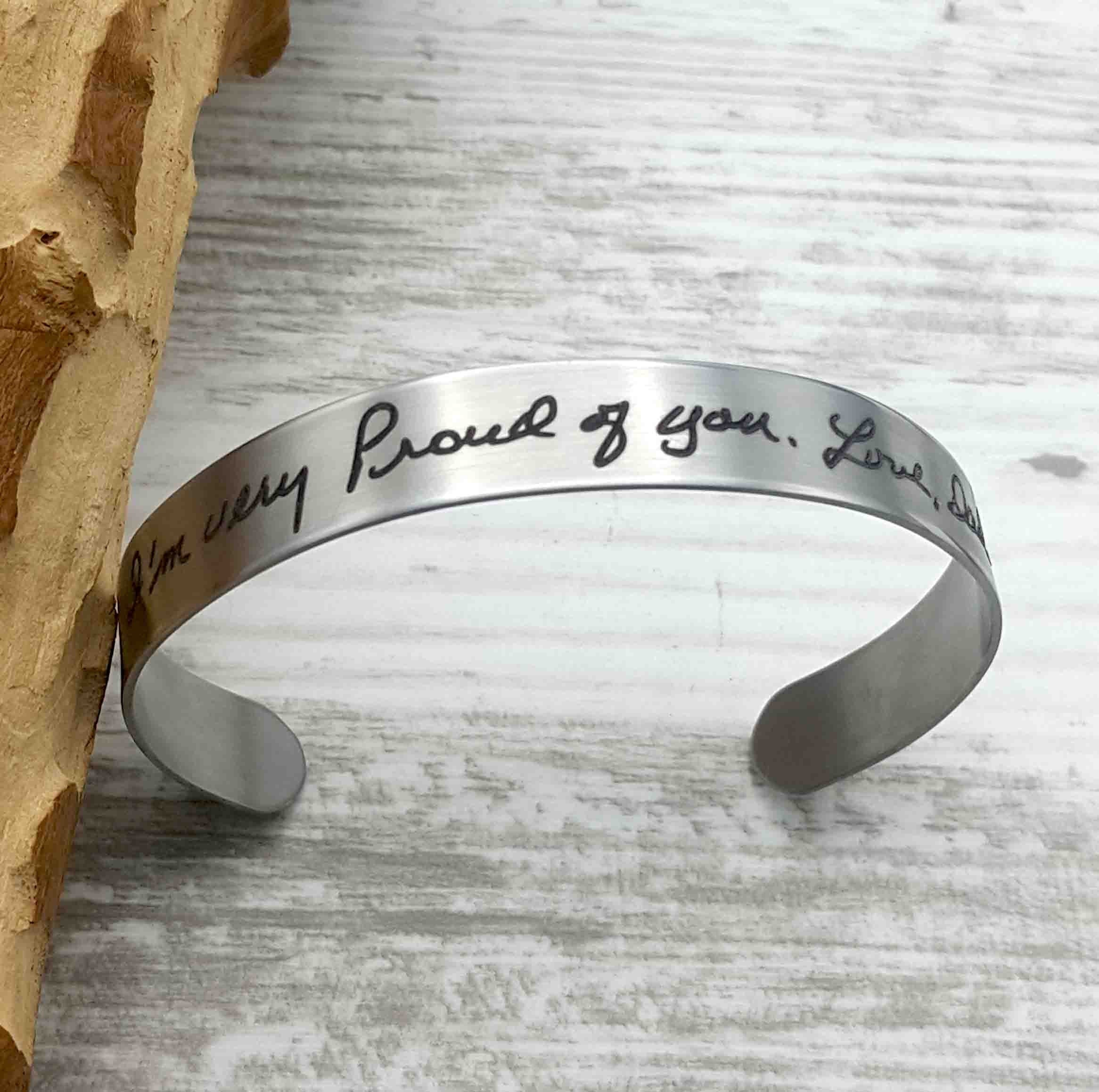 Actual Handwriting 3/8 Stainless Steel Cuff Bracelet, Personalized Engraved Bracelet, Signature Bracelet, Memorial Jewelry