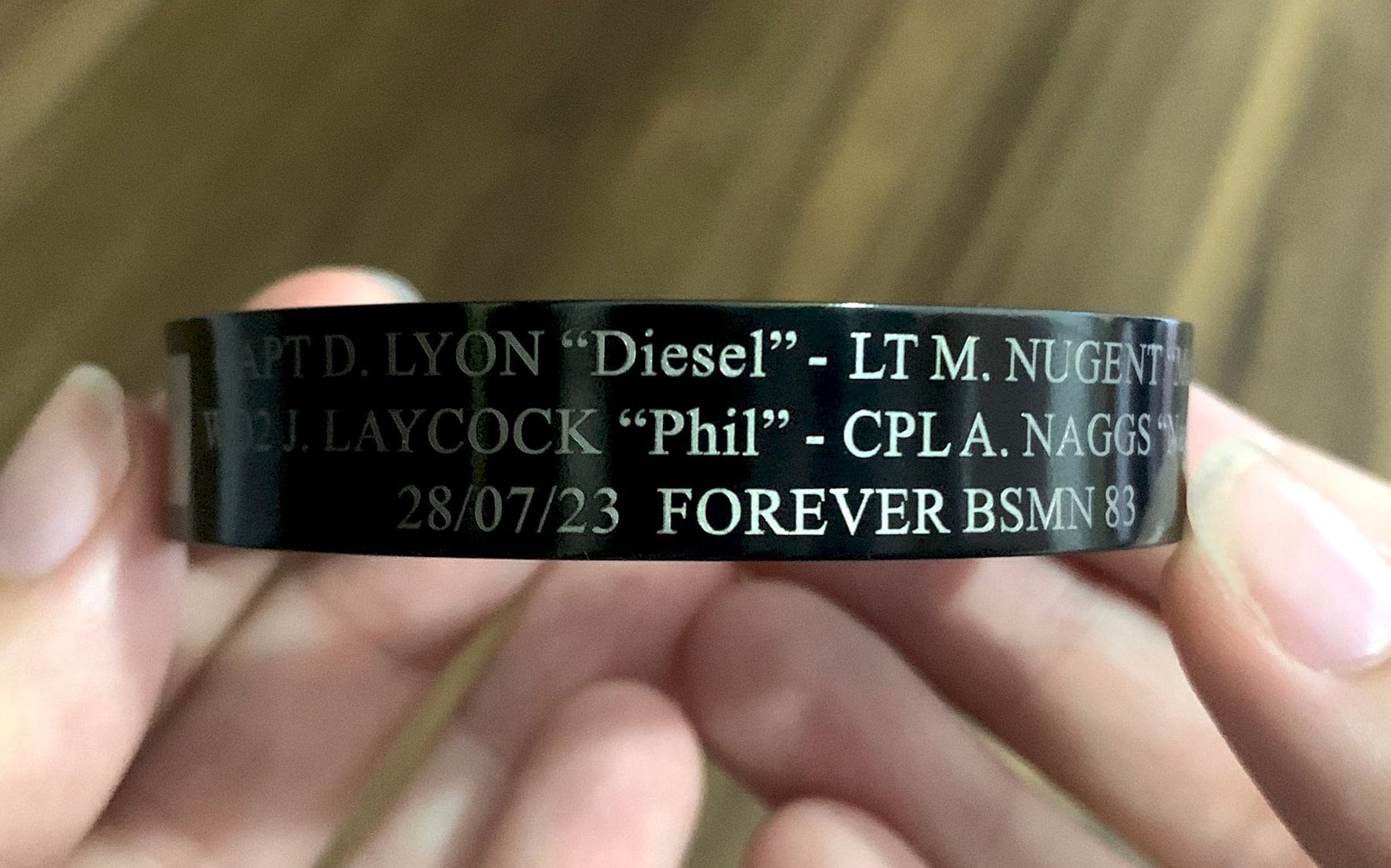 Australian Army Memorial Bracelet, Custom Designed Black Stainless Steel Cuff, In Memory of Fallen Soldiers, 6th Aviation Regiment Design