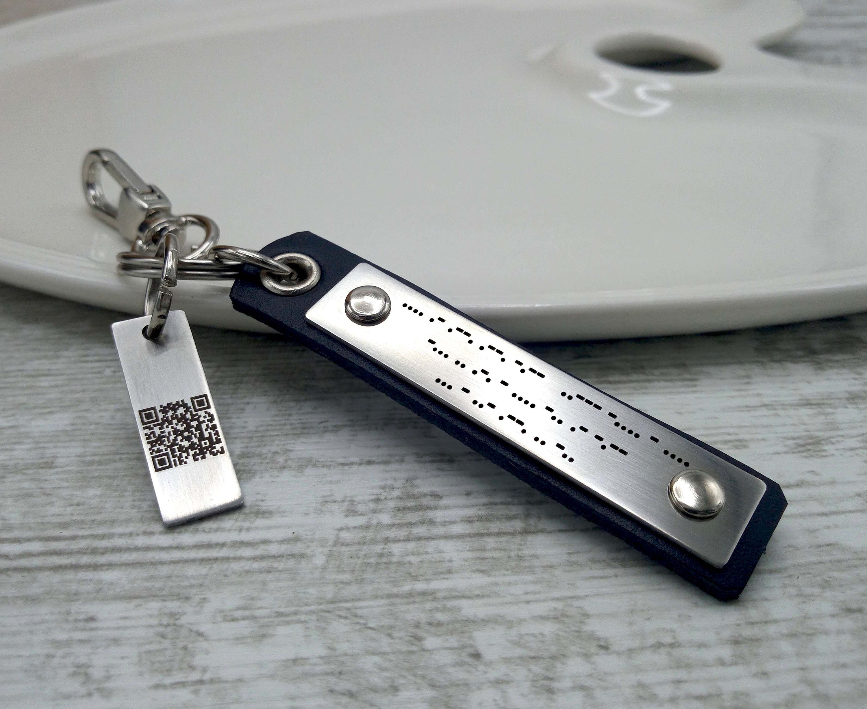 Personalized Morse Code Leather Keychain - Secret Message Keychain
