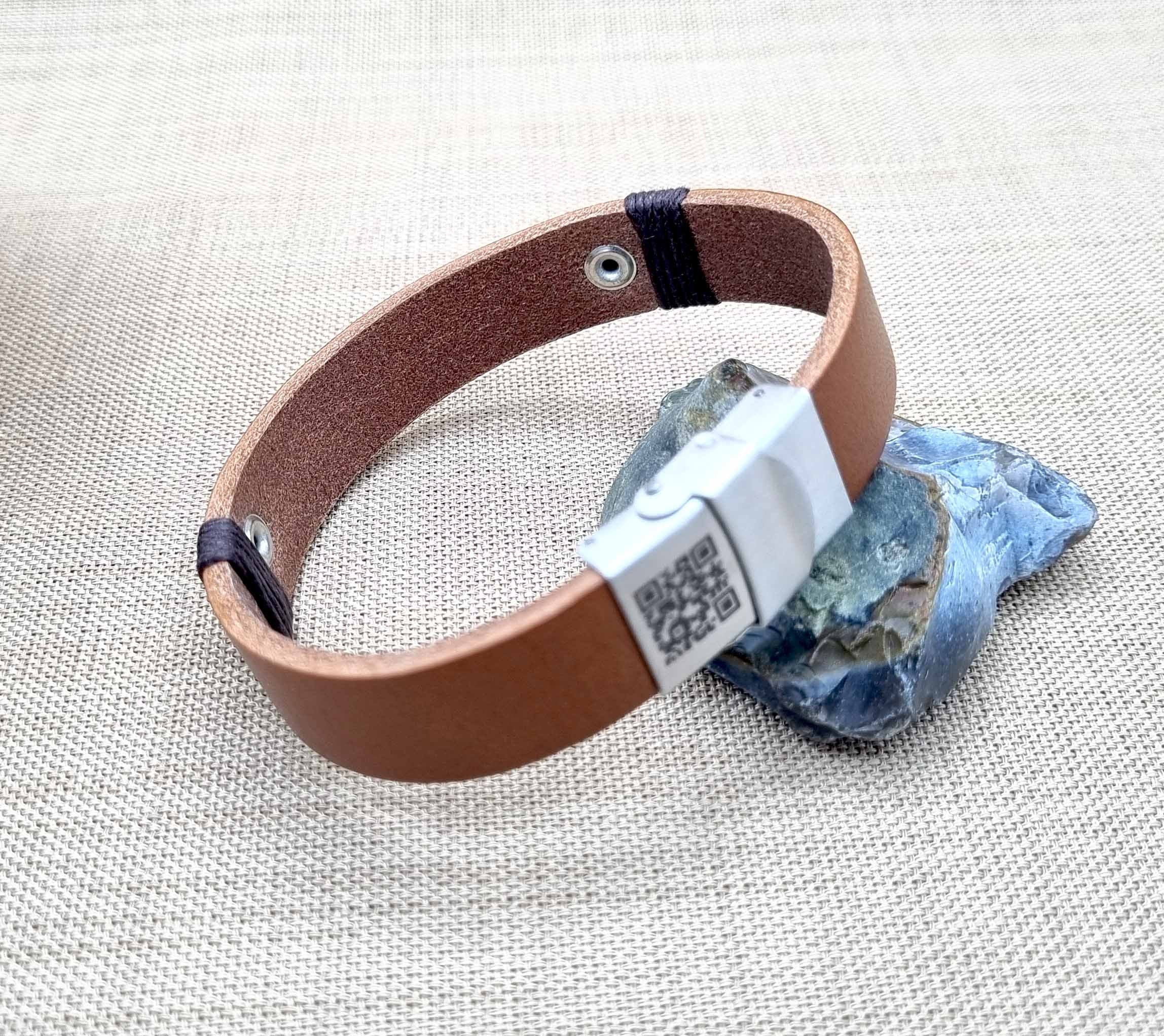 Personalized Voice Message Engraved Leather Bracelet, Custom Soundwave Bracelet with QR Code, Heartbeat, EKG, ECG, Ultrasound Gift for Mens