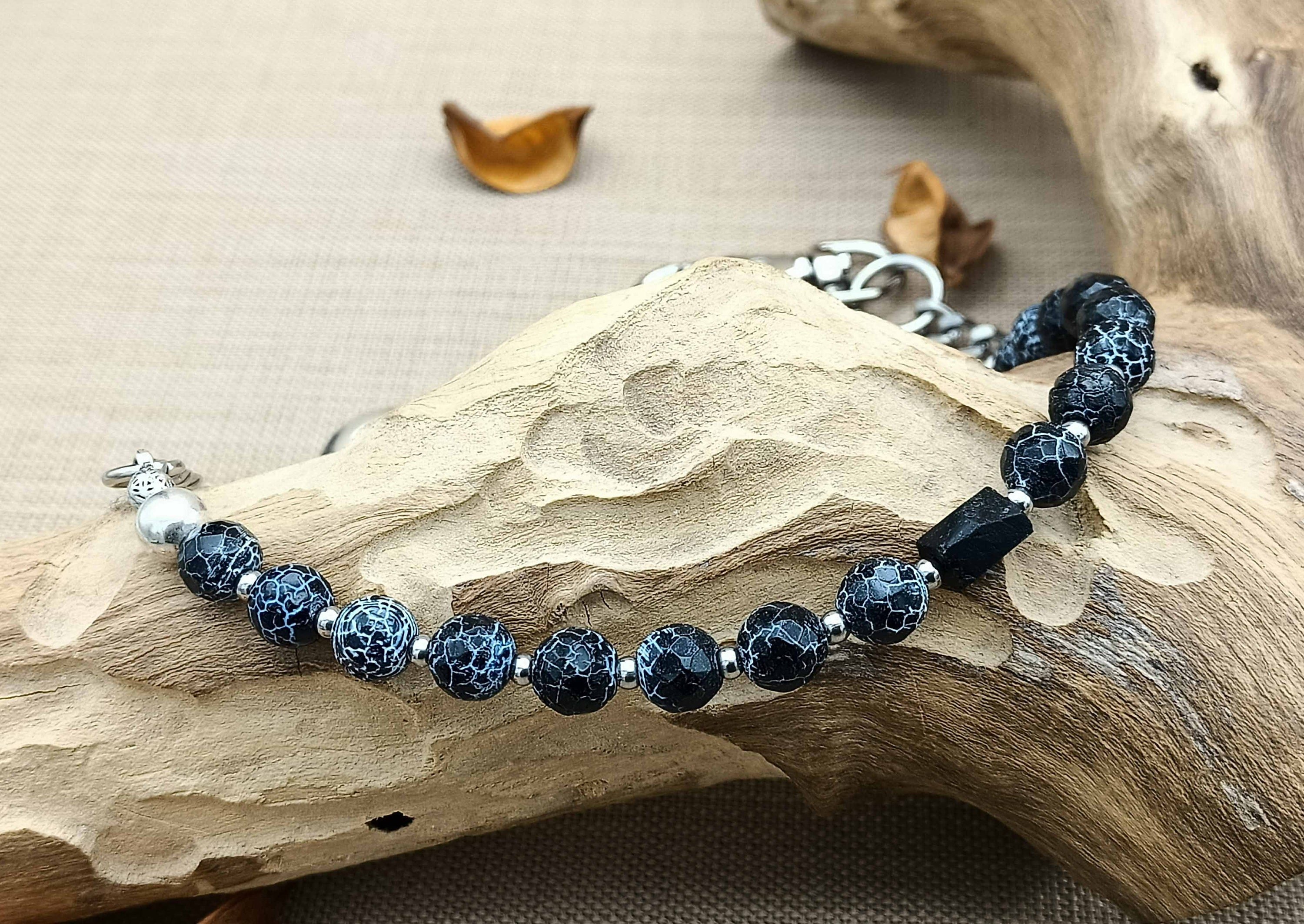 Black Beaded Wallet Chain for Mens
