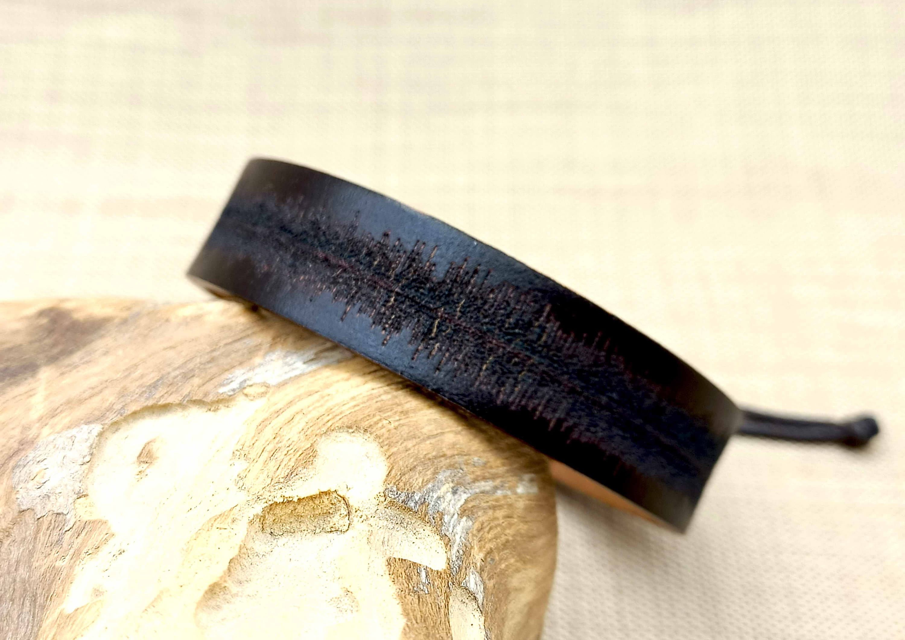 Personalized 3rd Anniversary Gift for Mens, Engraved Adjustable Leather Bracelet, Soundwave Bracelet