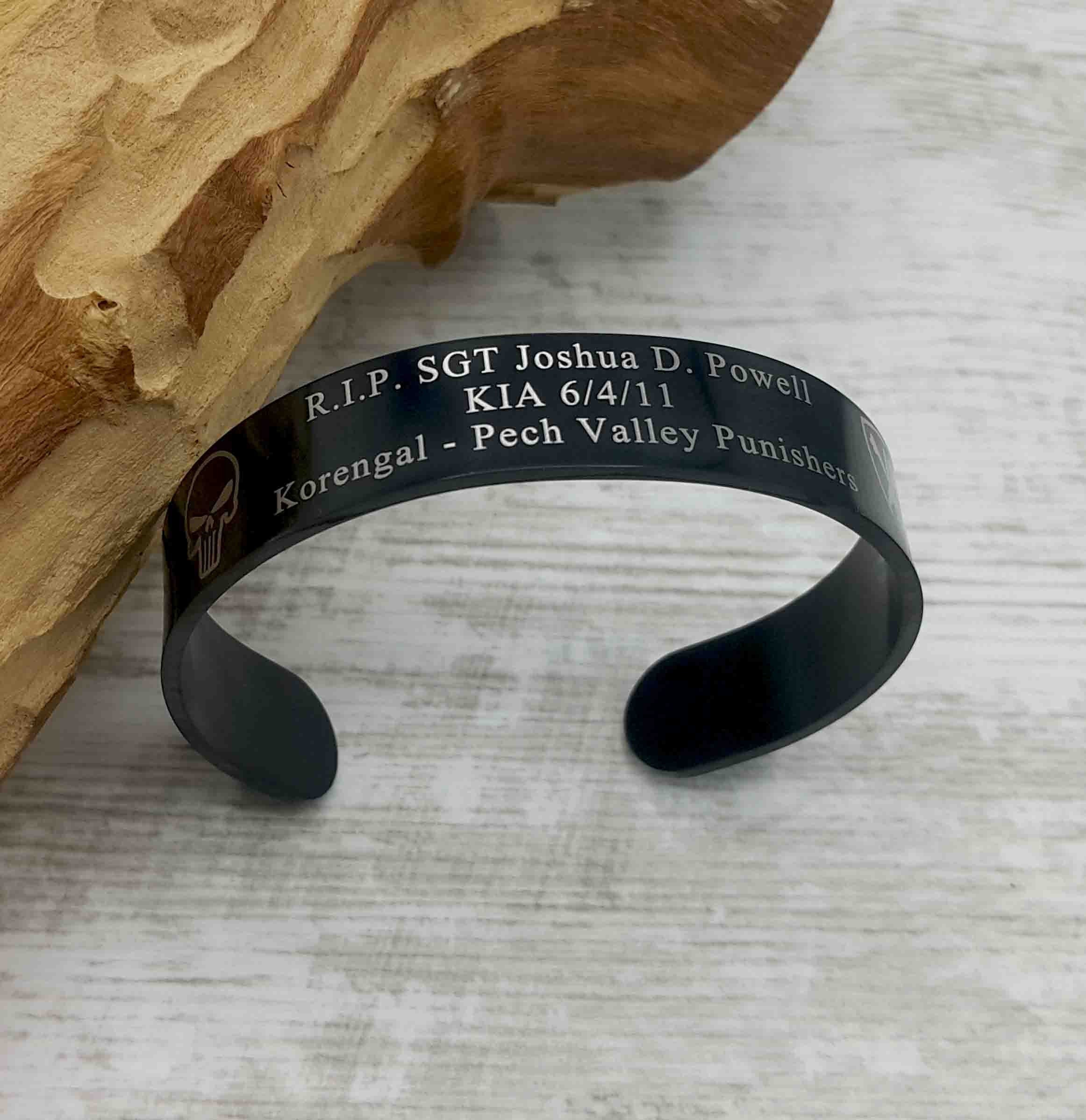 Custom Engraved Black Stainless Steel Cuff Memorial Military Bracelet
