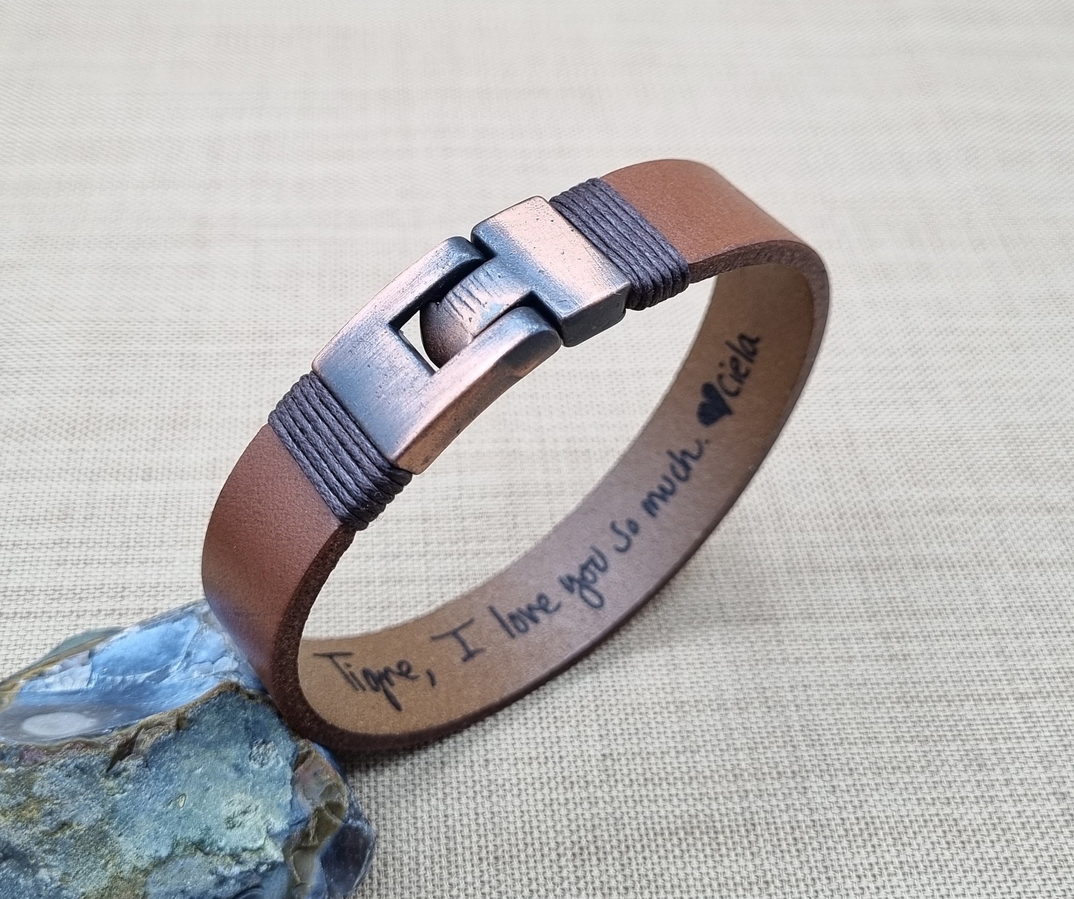 Actual Handwriting Leather Bracelet, Personalized Gift for Him, Engraved Leather Bracelet