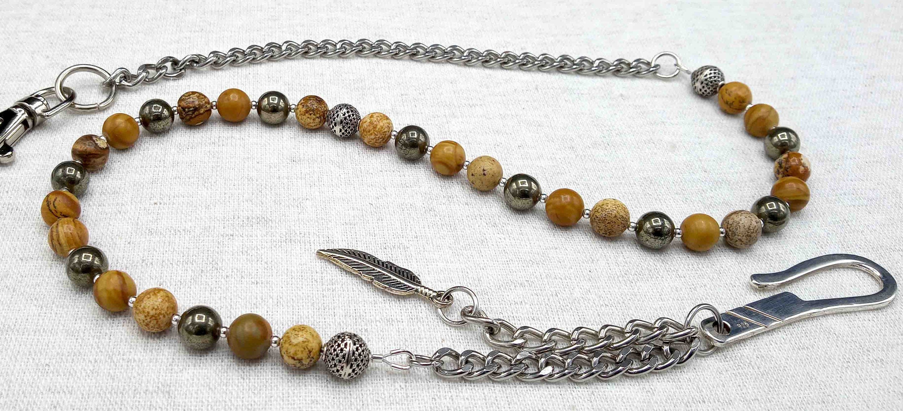 Earth & Ember – Jasper & Pyrite Wallet Chain with 925 Silver
