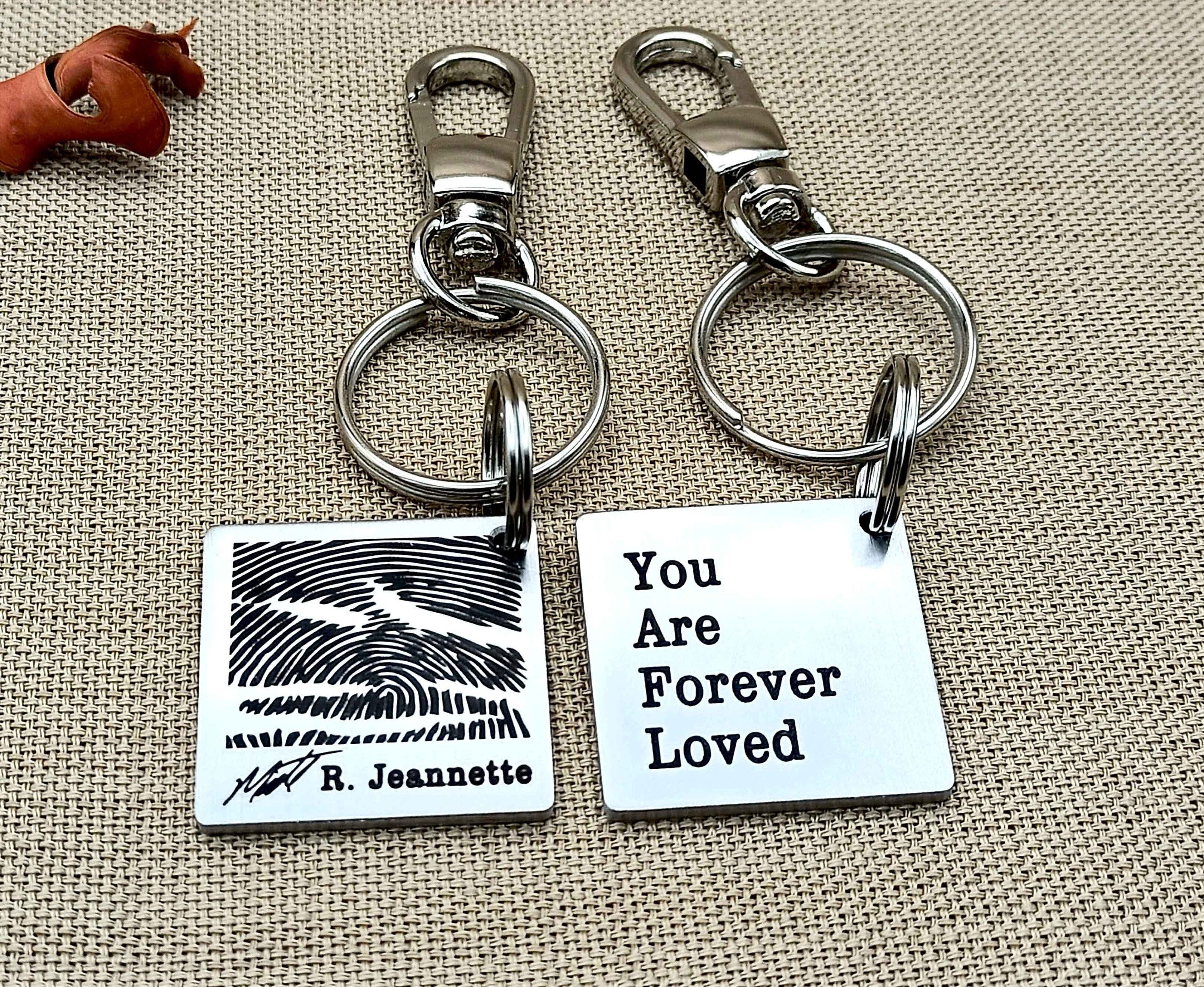 Personalized Thumbprint Keychain, Square Stainless Steel Fingerprint Keychain, Signature Keychain, Memorial Keychain for Christmas Gift