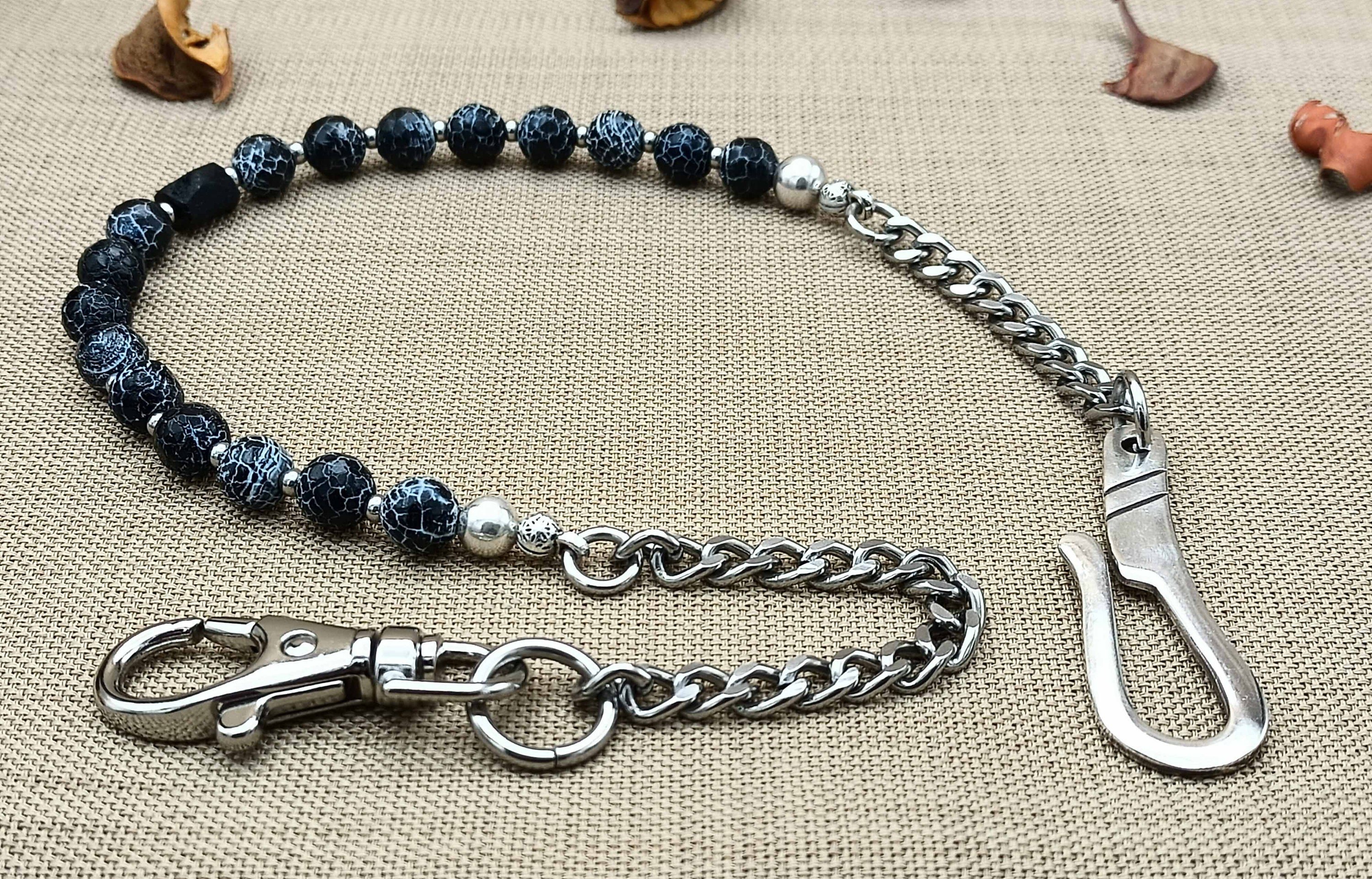 Black Beaded Wallet Chain for Mens