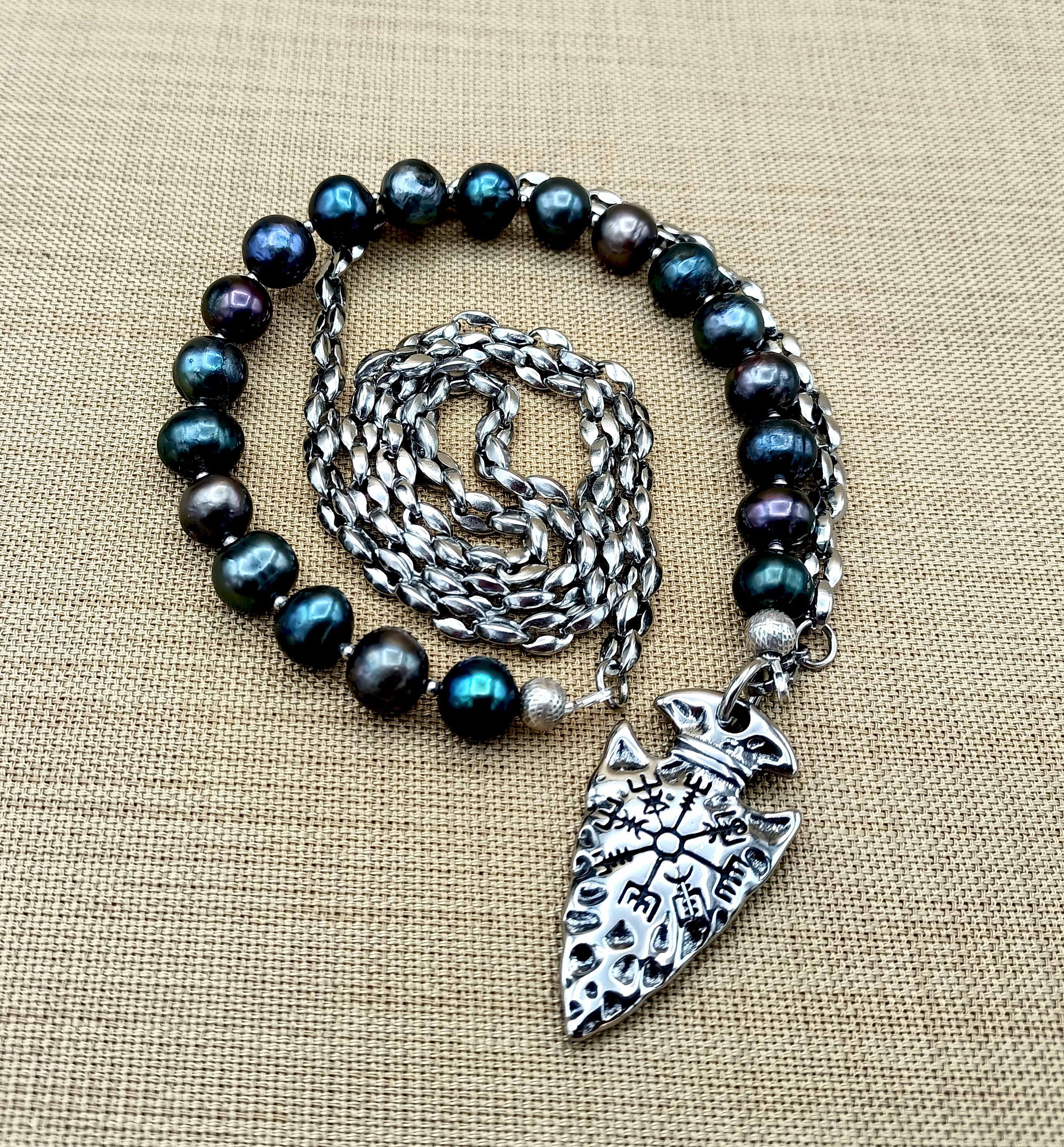 Northbound – Black Pearl & Viking Spearhead Necklace for Men