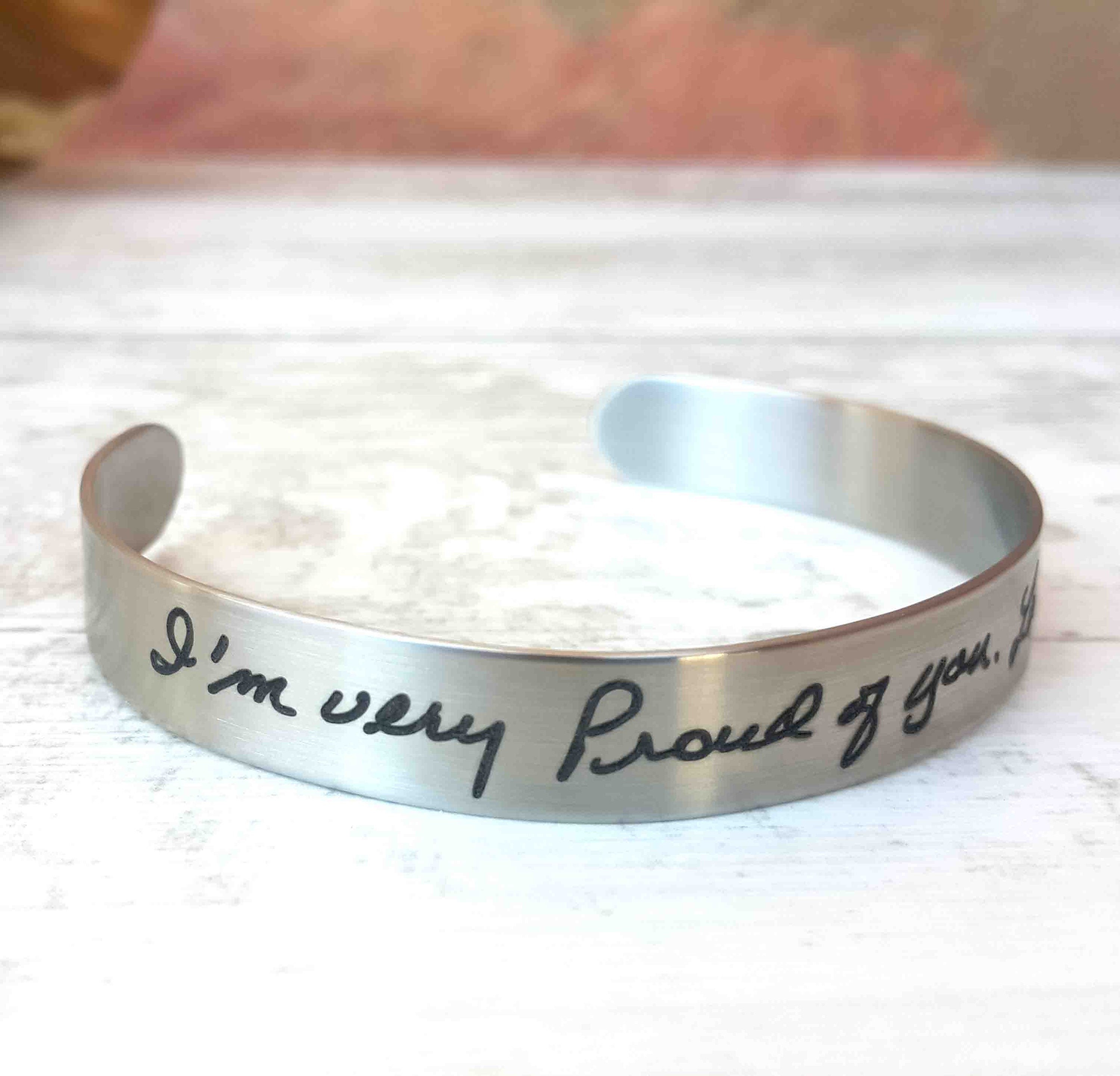 Actual Handwriting 3/8 Stainless Steel Cuff Bracelet, Personalized Engraved Bracelet, Signature Bracelet, Memorial Jewelry