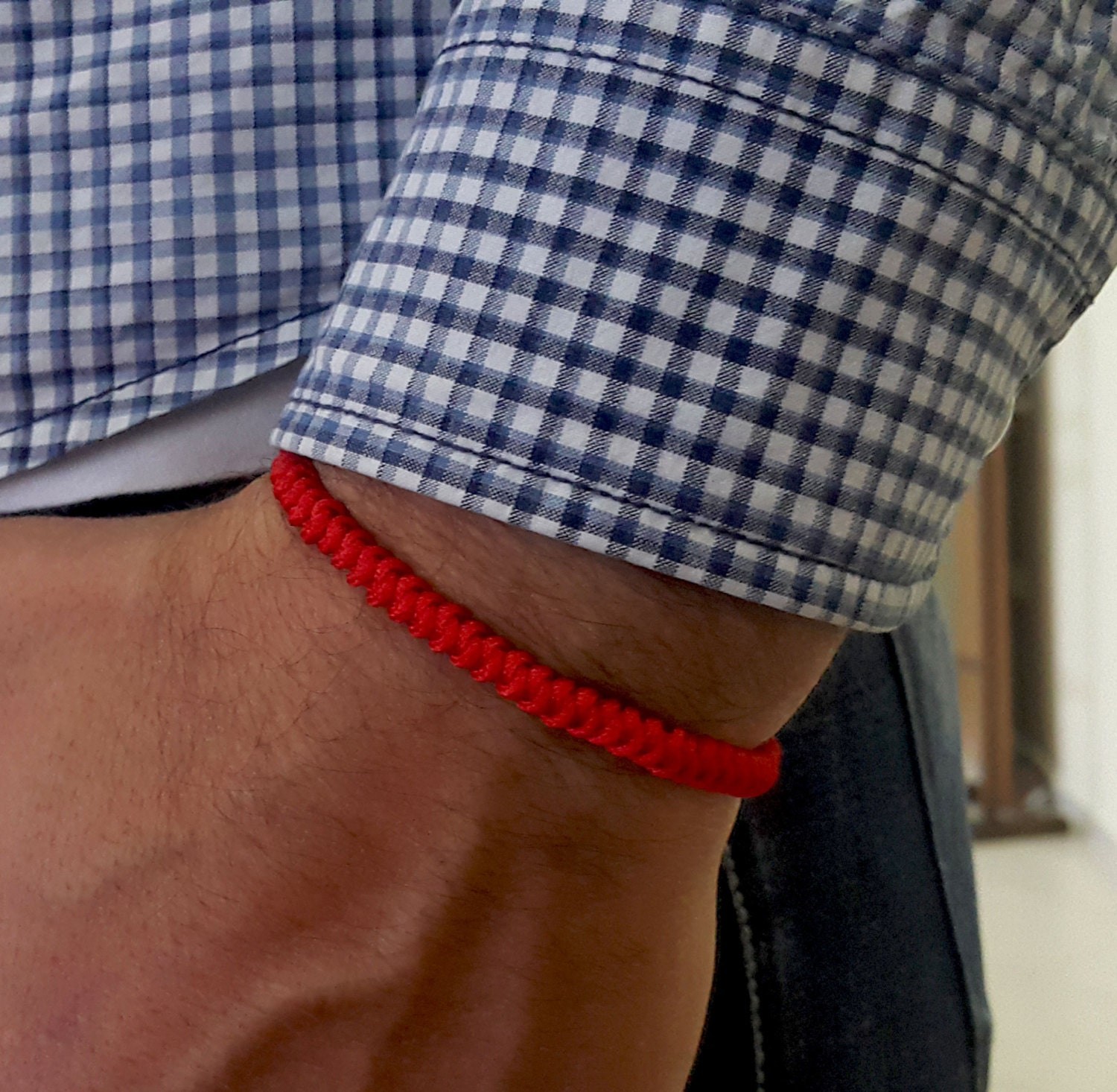 Red Kabbalah Bracelet - Minimalist Adjustable Good Luck Friendship Bracelet, Red & Blue Snake Knot Braided Handmade Bracelets