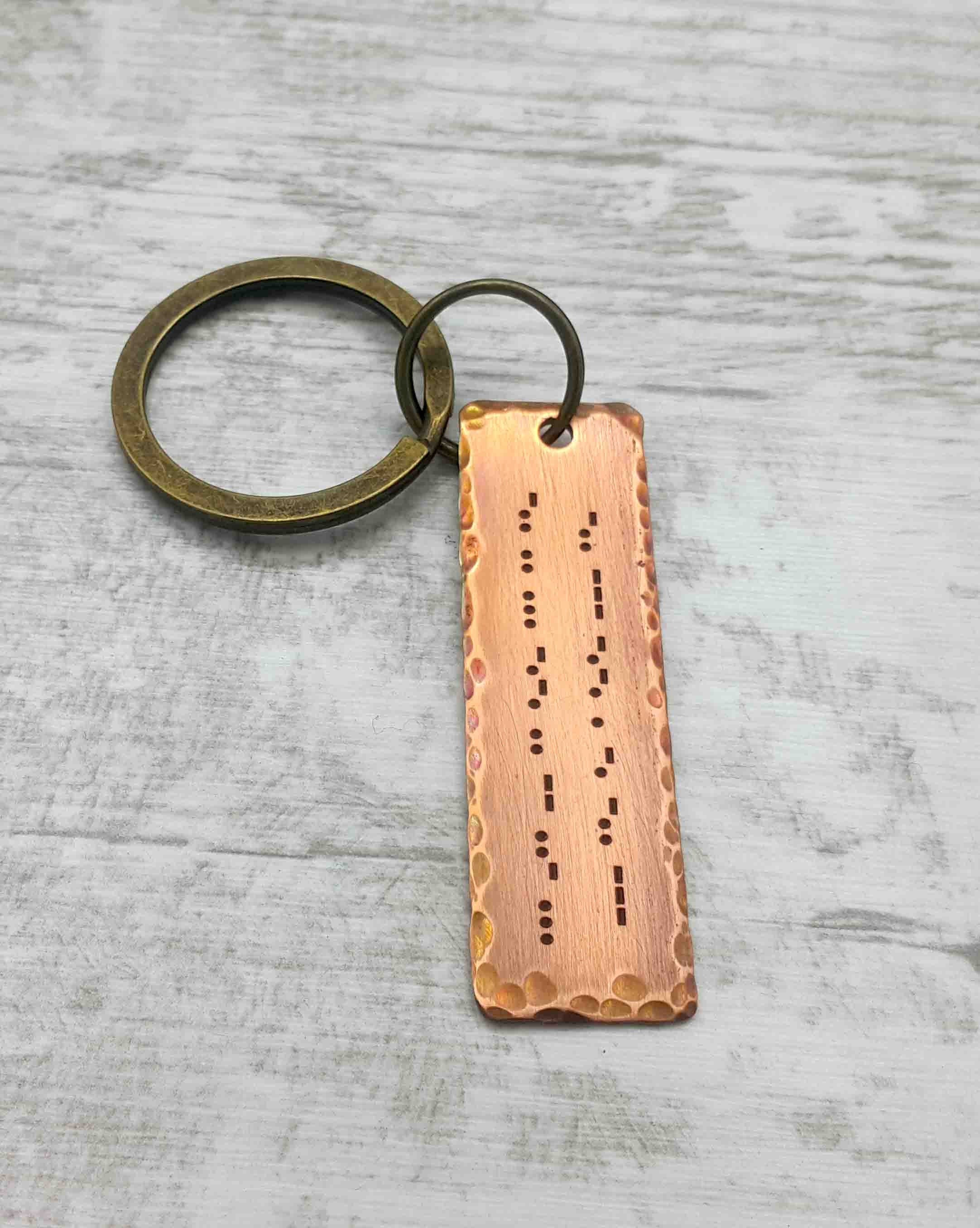 7th Anniversary Copper Gifts, Copper Morse Code Keychain,  Customized Secret Message Morse Code Key Chain, 7th Wedding Anniversary Keychain