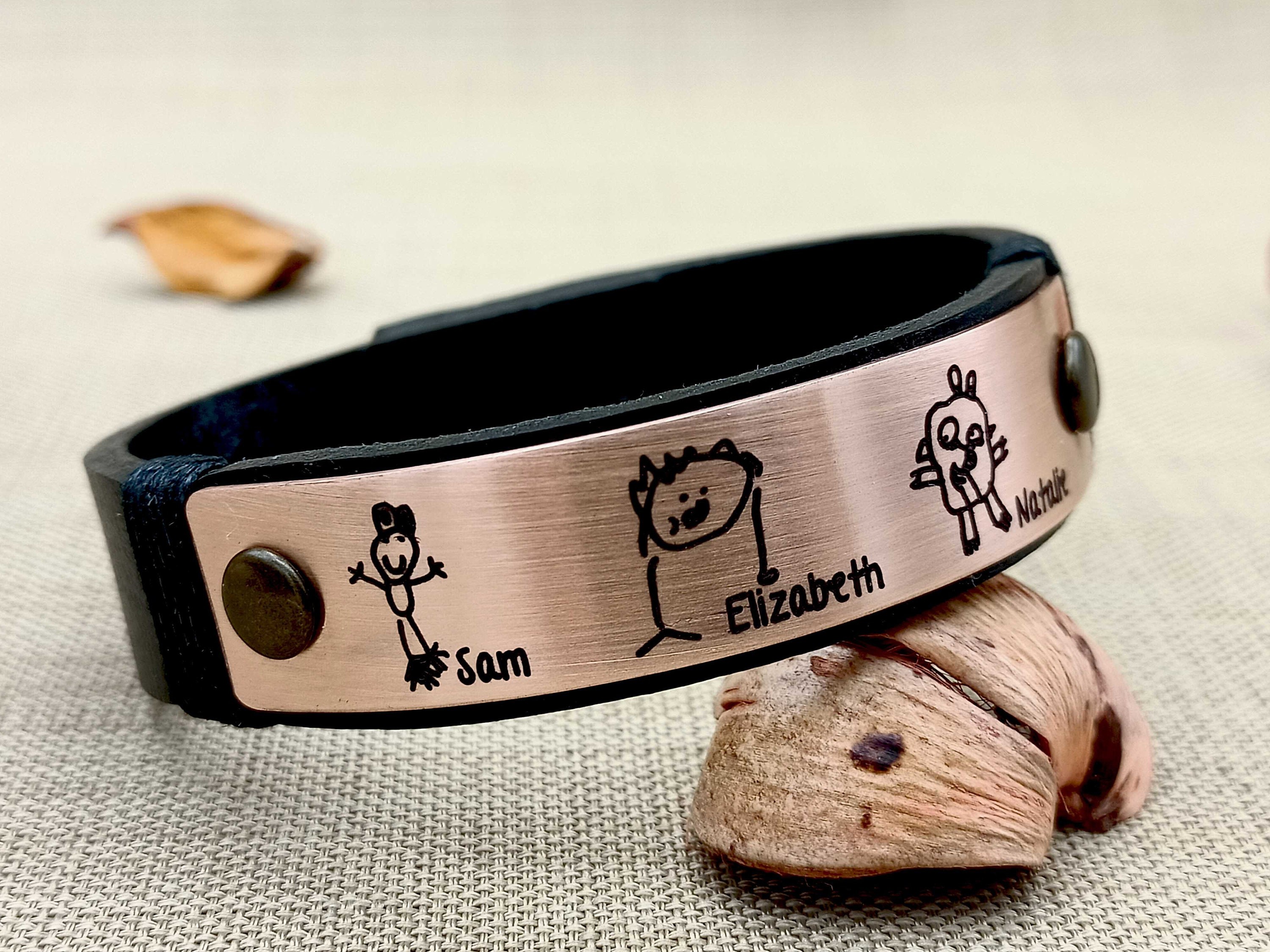 Actual Handwriting Engraved Copper Bracelet, Signature Bracelet, Actual Kids Drawing, Personalized Artwork, Christmas Gift for Husband, Son