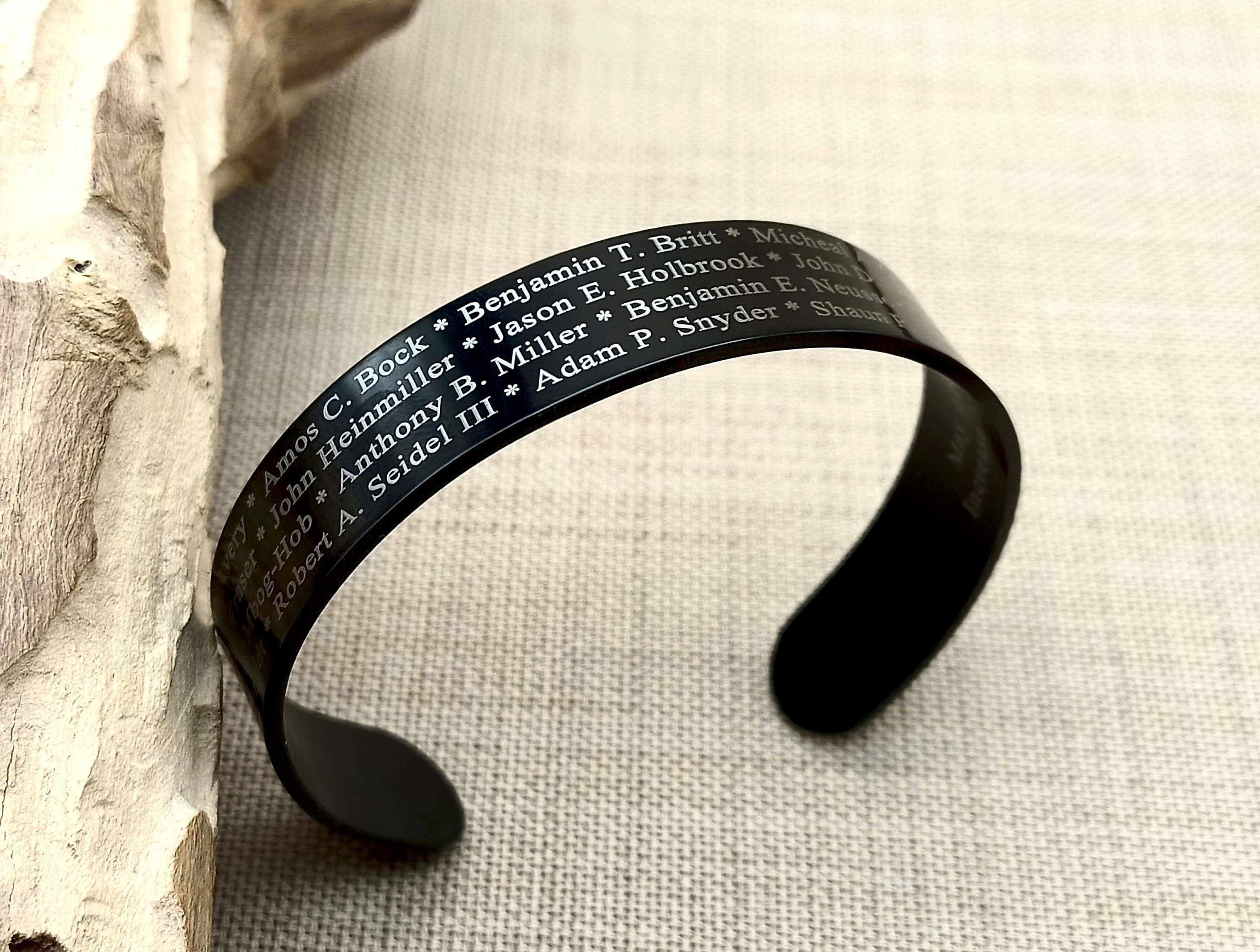 Custom Engraved Black Stainless Steel Cuff Memorial Military Bracelet