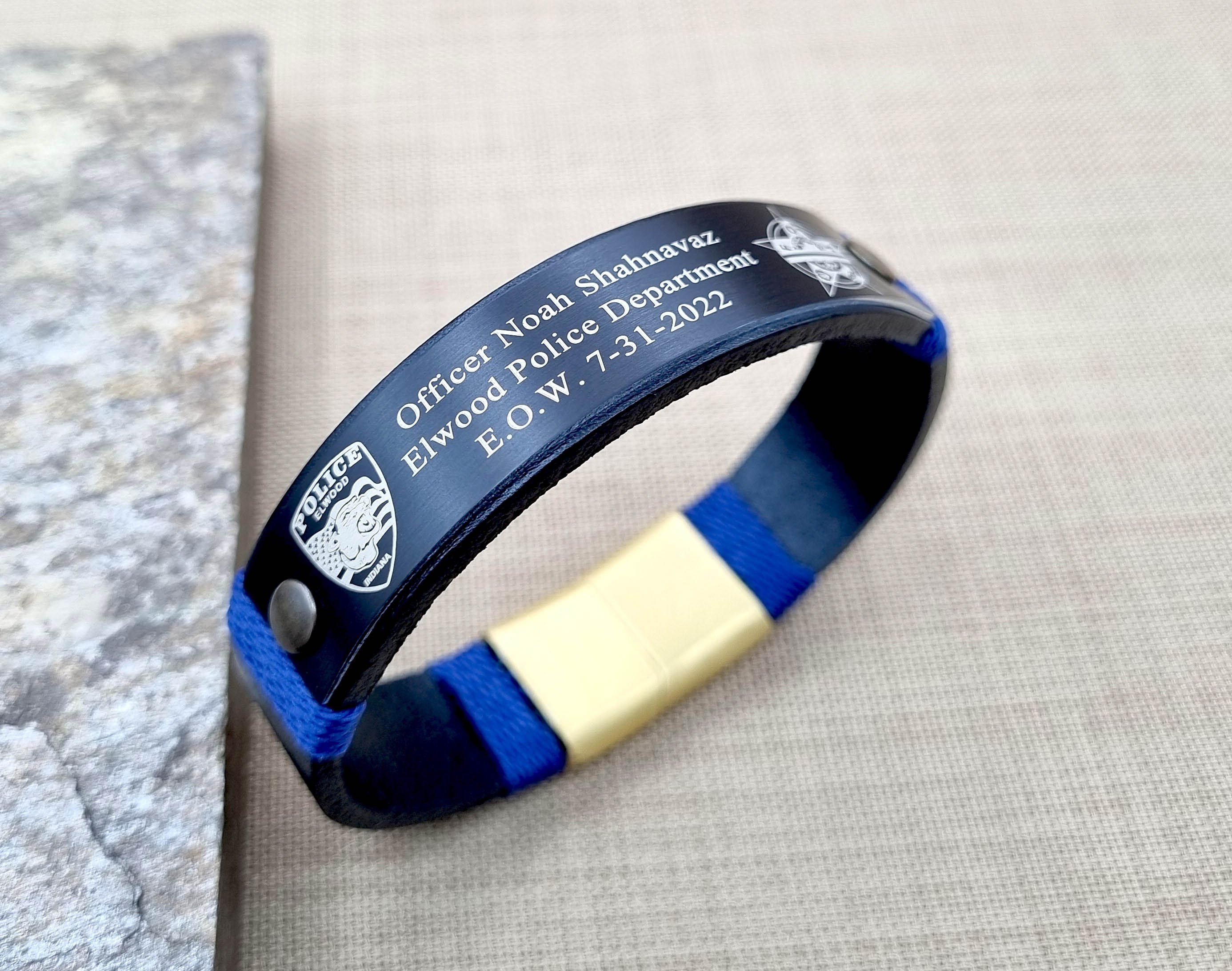 Personalized Fallen Police Officer K9 Memorial Leather Bracelet, End of Watch, Law Enforcement Gift, First Responder Bracelet